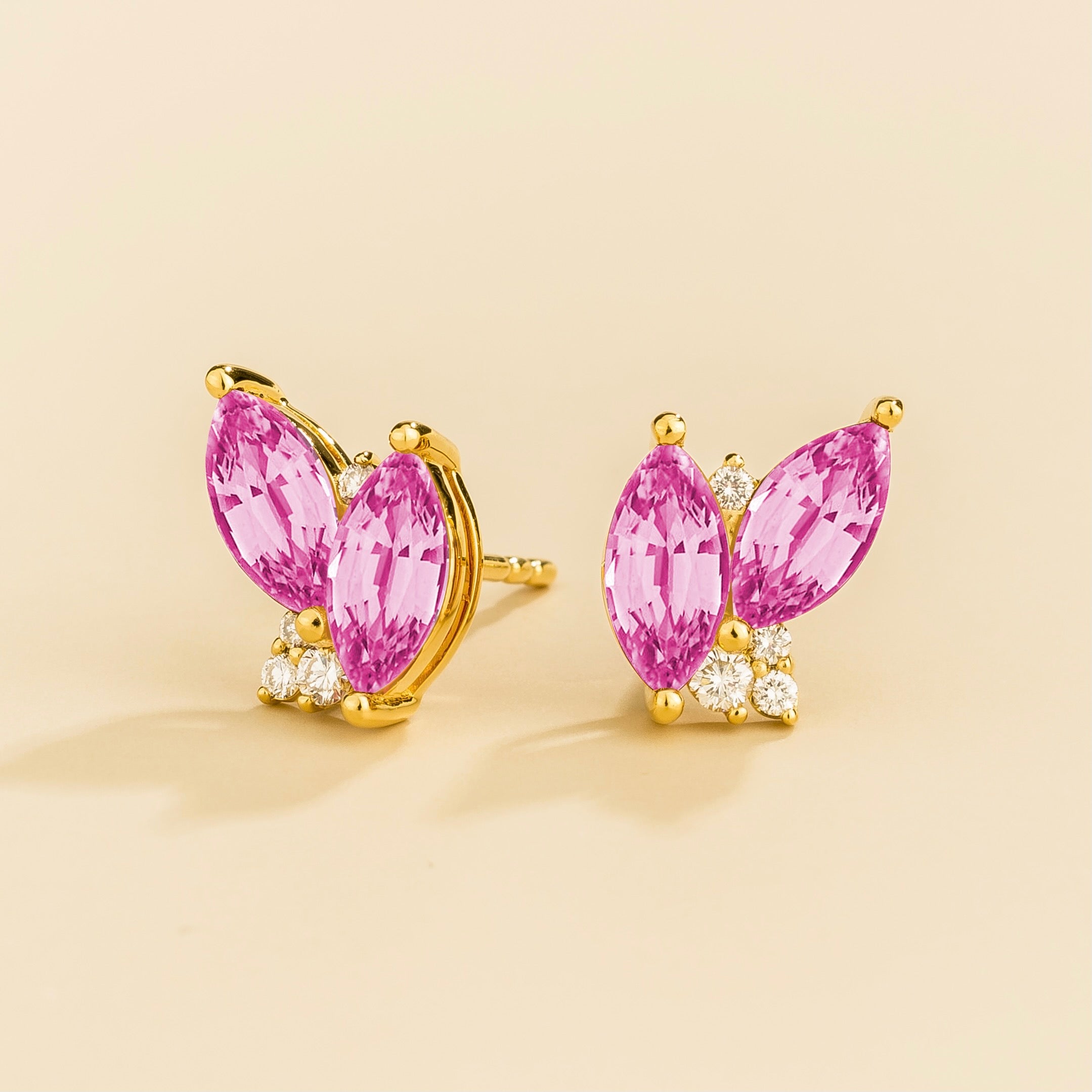 Vento Marquise Pink Sapphire & Diamond Cluster Stud Earrings in Gold