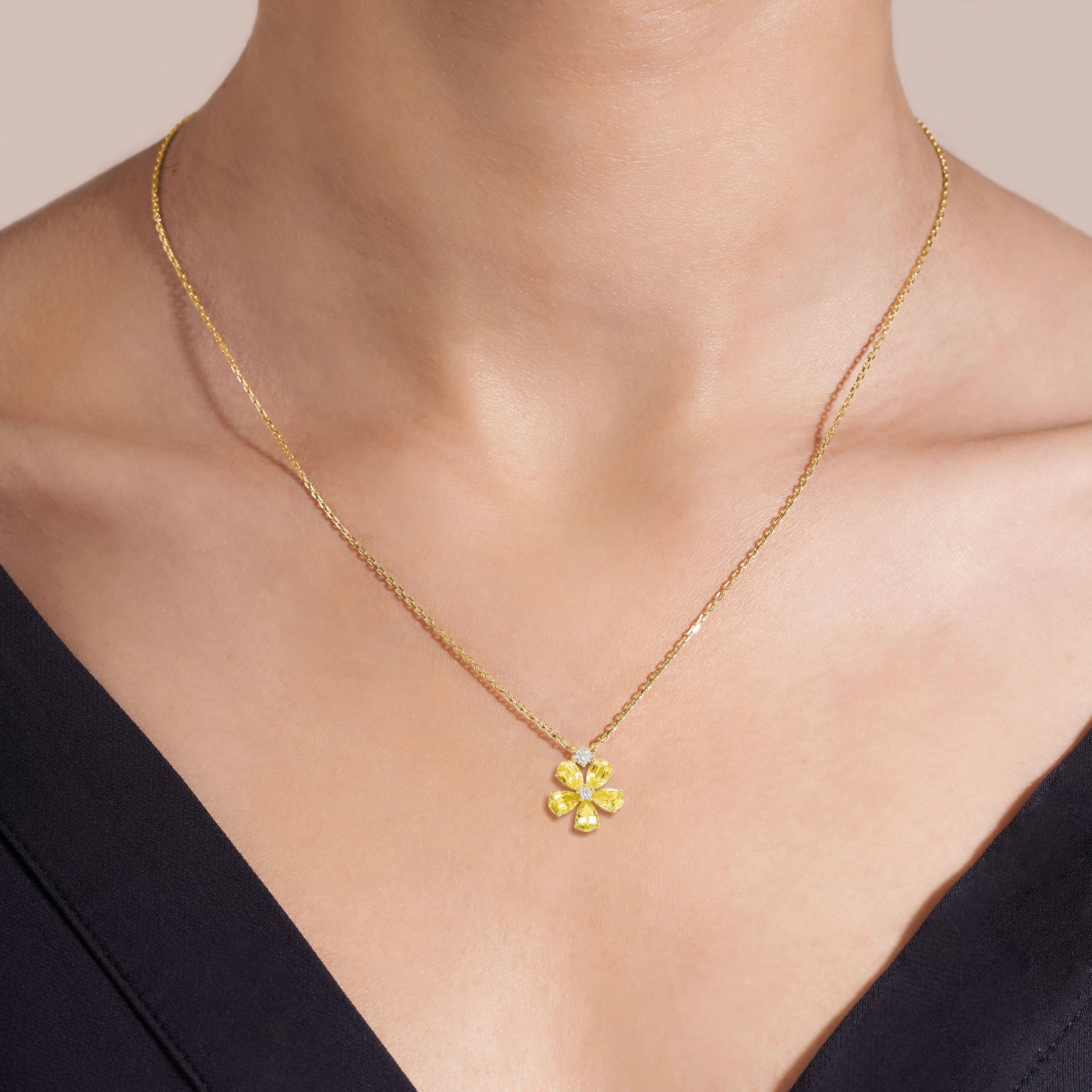 Florea Ruby & Diamond Flower Pendant Necklace in Gold