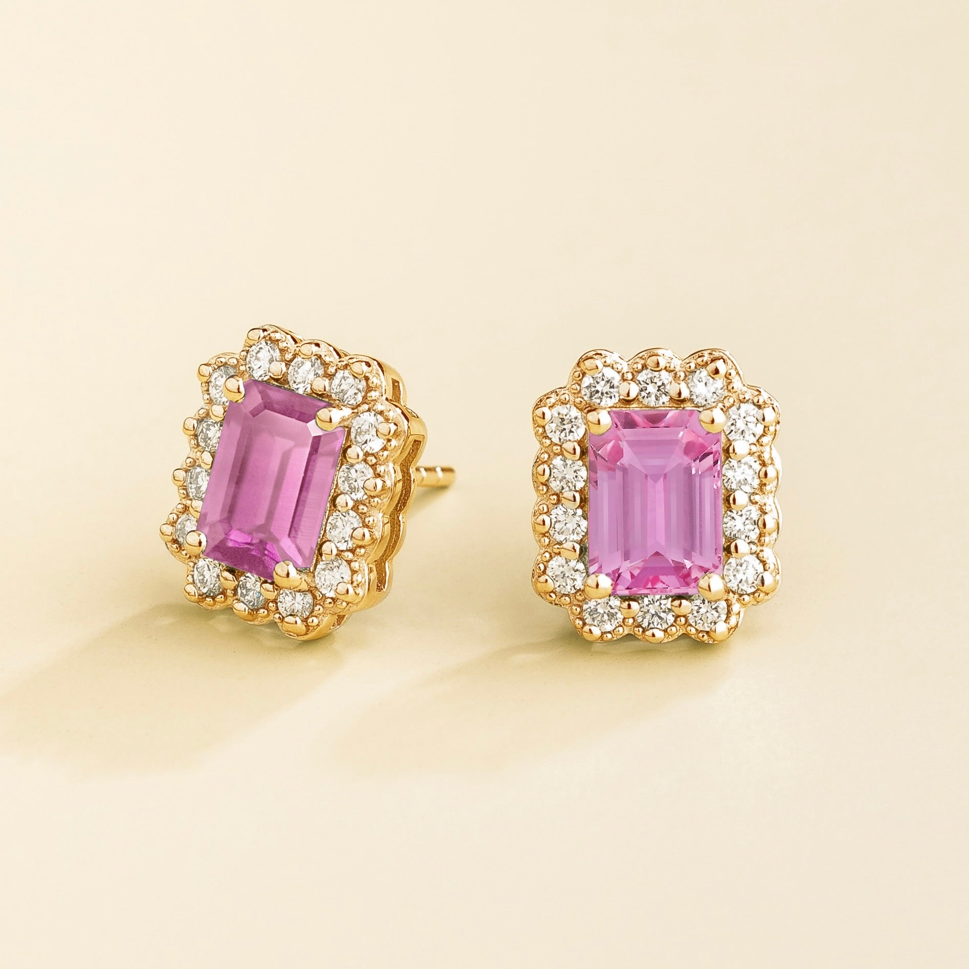 Verda Blue Sapphire Emerald-Cut & Diamond Halo Stud Earrings in Gold