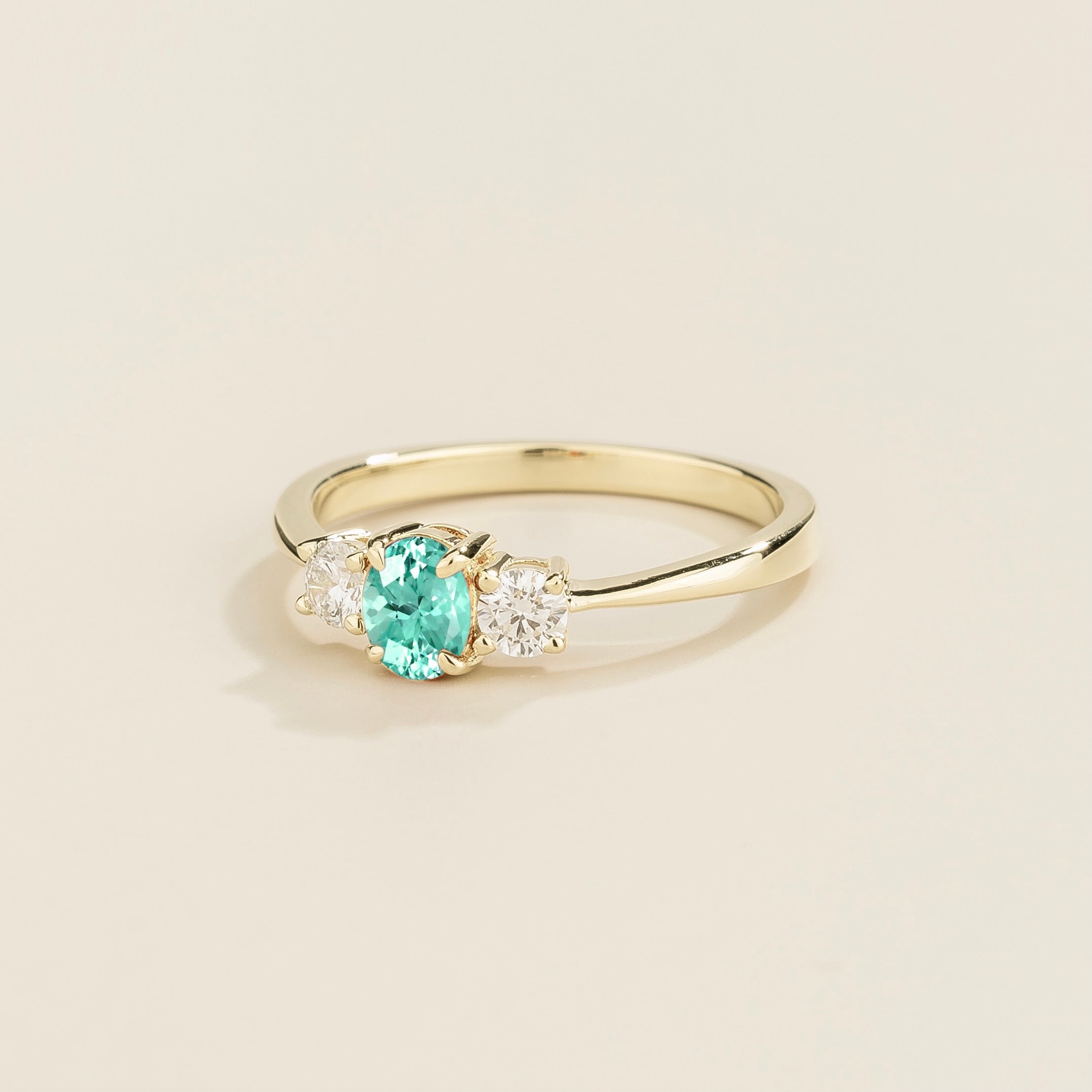 Boble Paraiba Oval & Diamond Three-Stone Ring in White Gold
