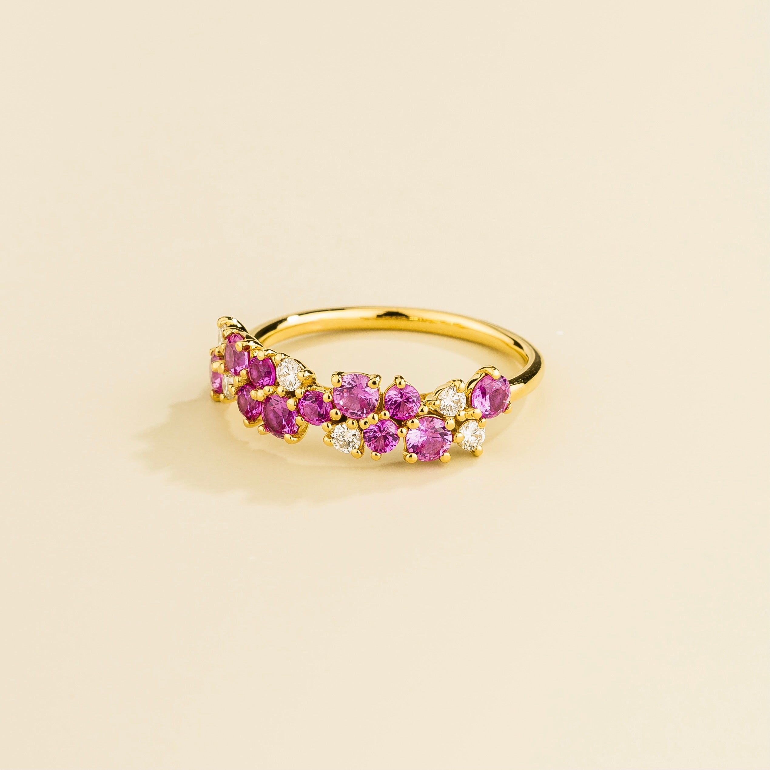 Starry Pink Sapphire & Diamond Cluster Ring in Gold