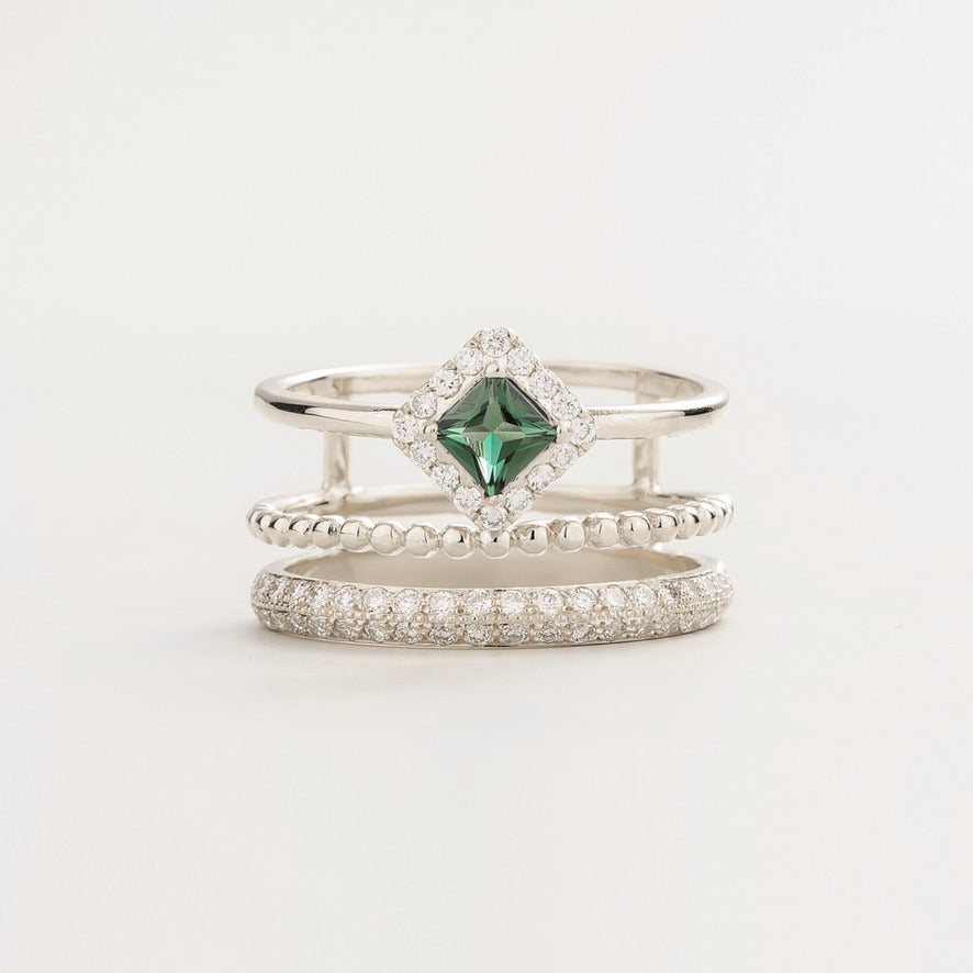 Amici Emerald & Diamond Stacking Ring in White Gold