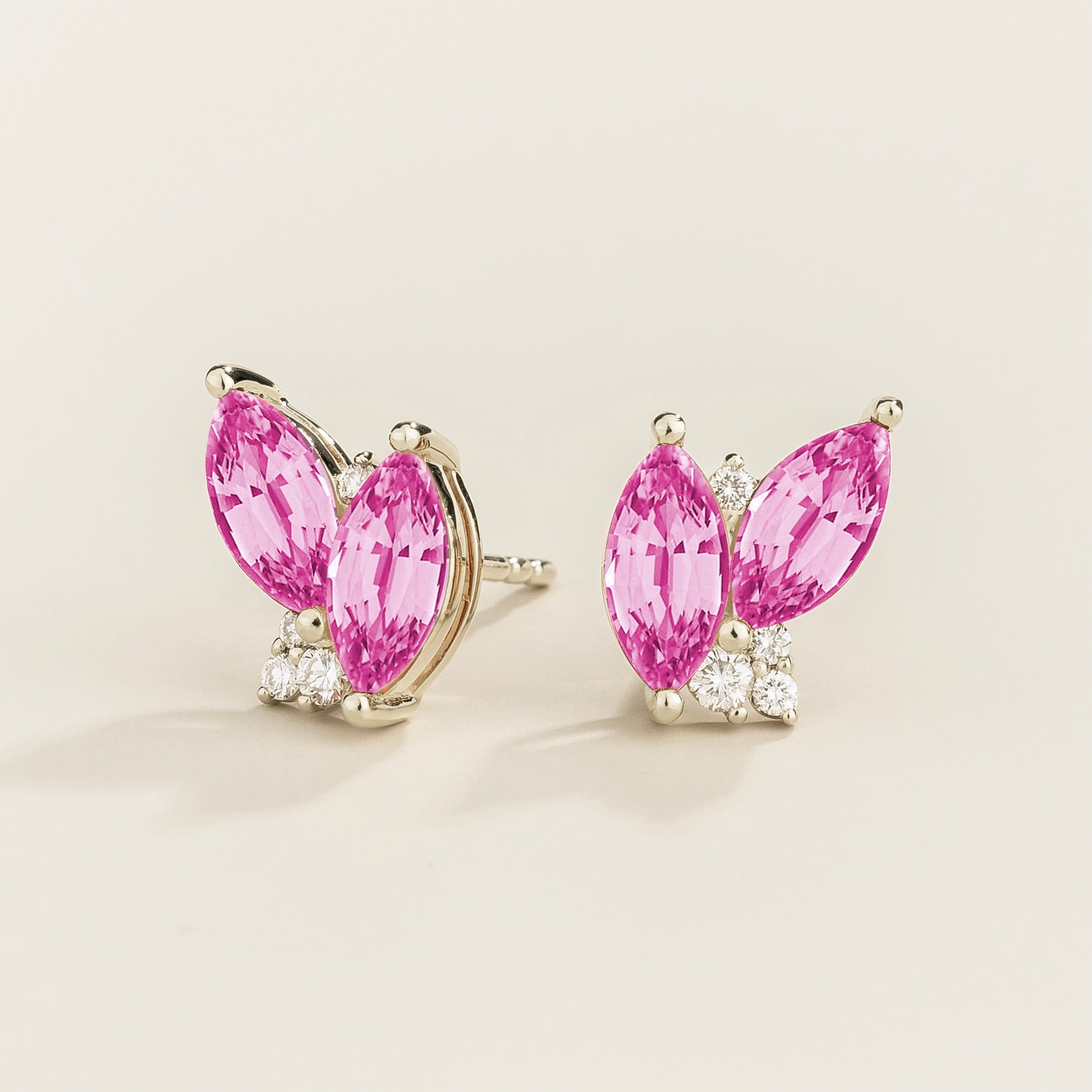 Vento Marquise Pink Sapphire & Diamond Cluster Stud Earrings in White Gold