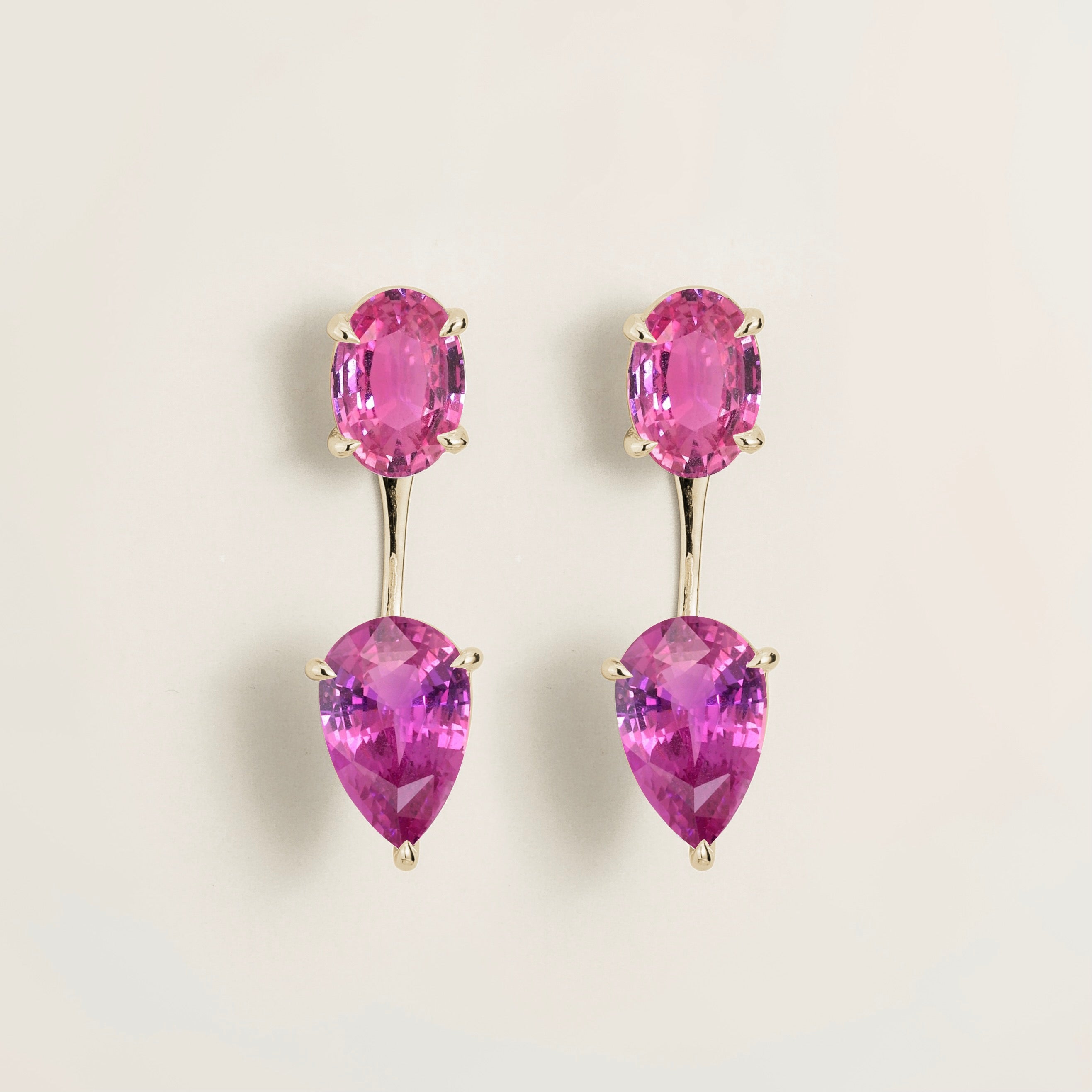 Juli Pink Sapphire Convertible Drop Earrings in White Gold