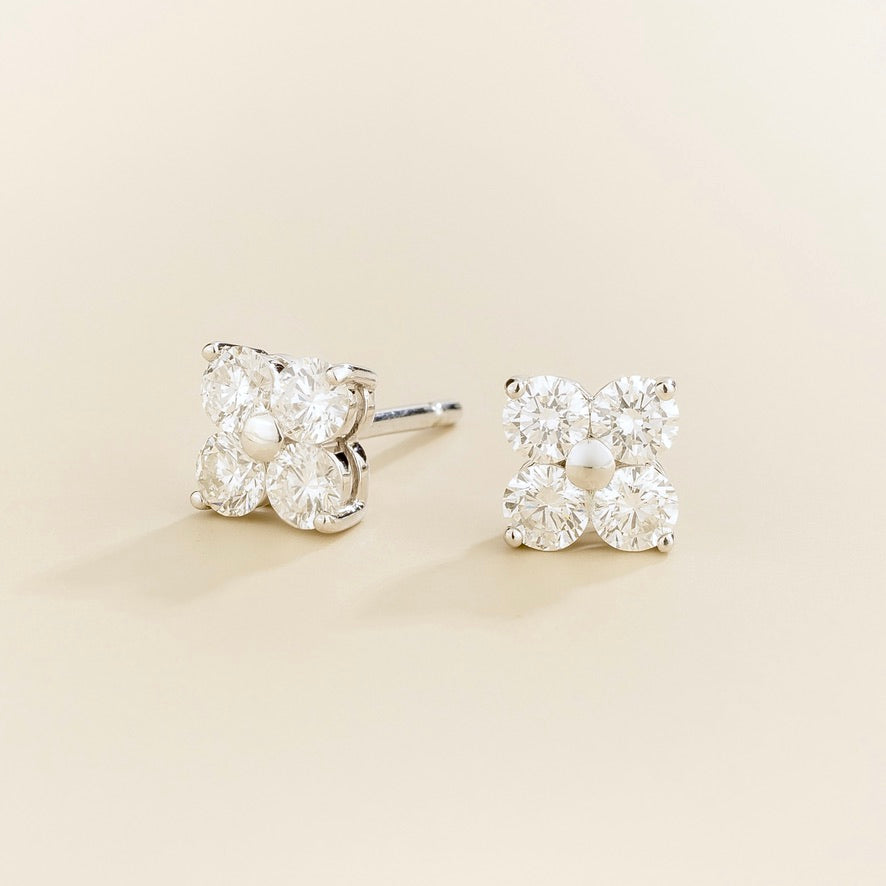 Clover Diamond Earrings In White Gold