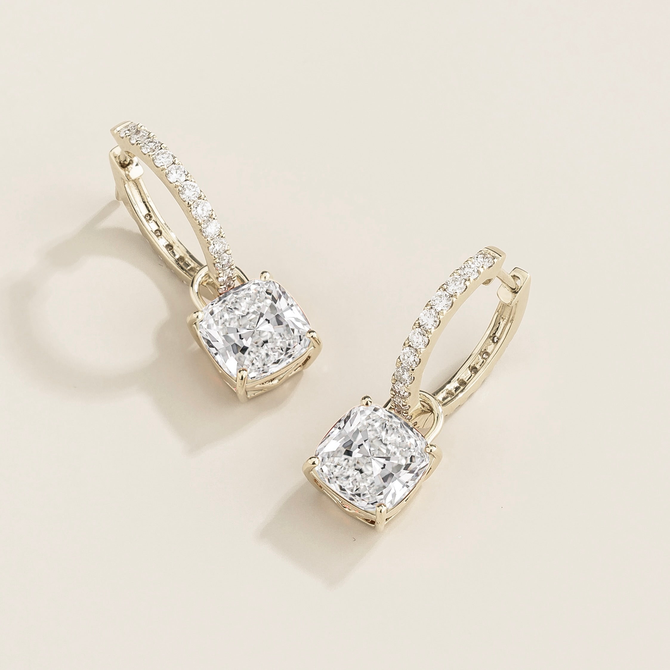 Oreol Diamond Cushion Cut & Hoop Drop Earrings in White Gold