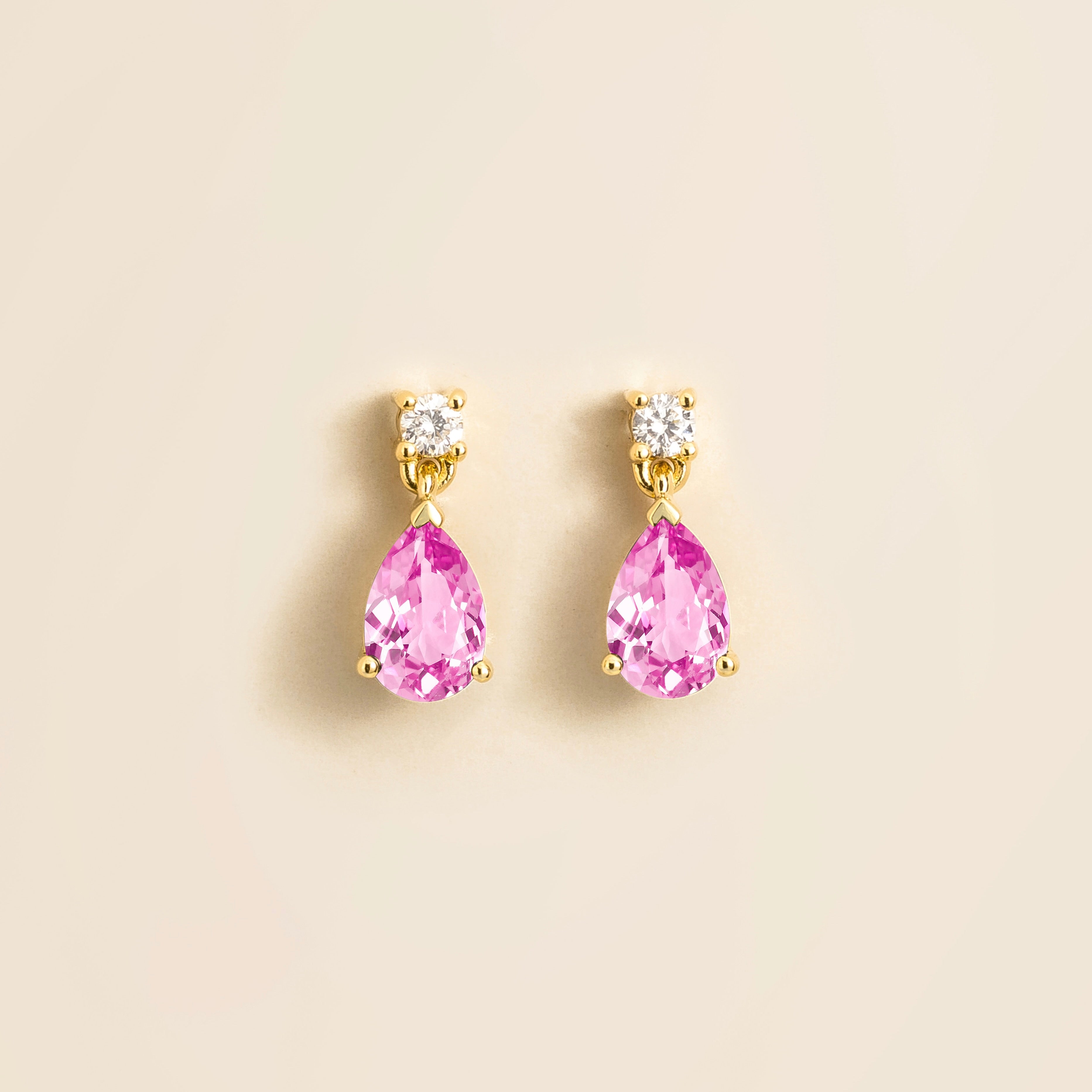 Pisa Pink Sapphire & Diamond Pear Drop Earrings in Gold