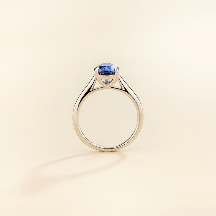 Pandal Pear Shape Blue Sapphire Cathedral Solitaire Ring