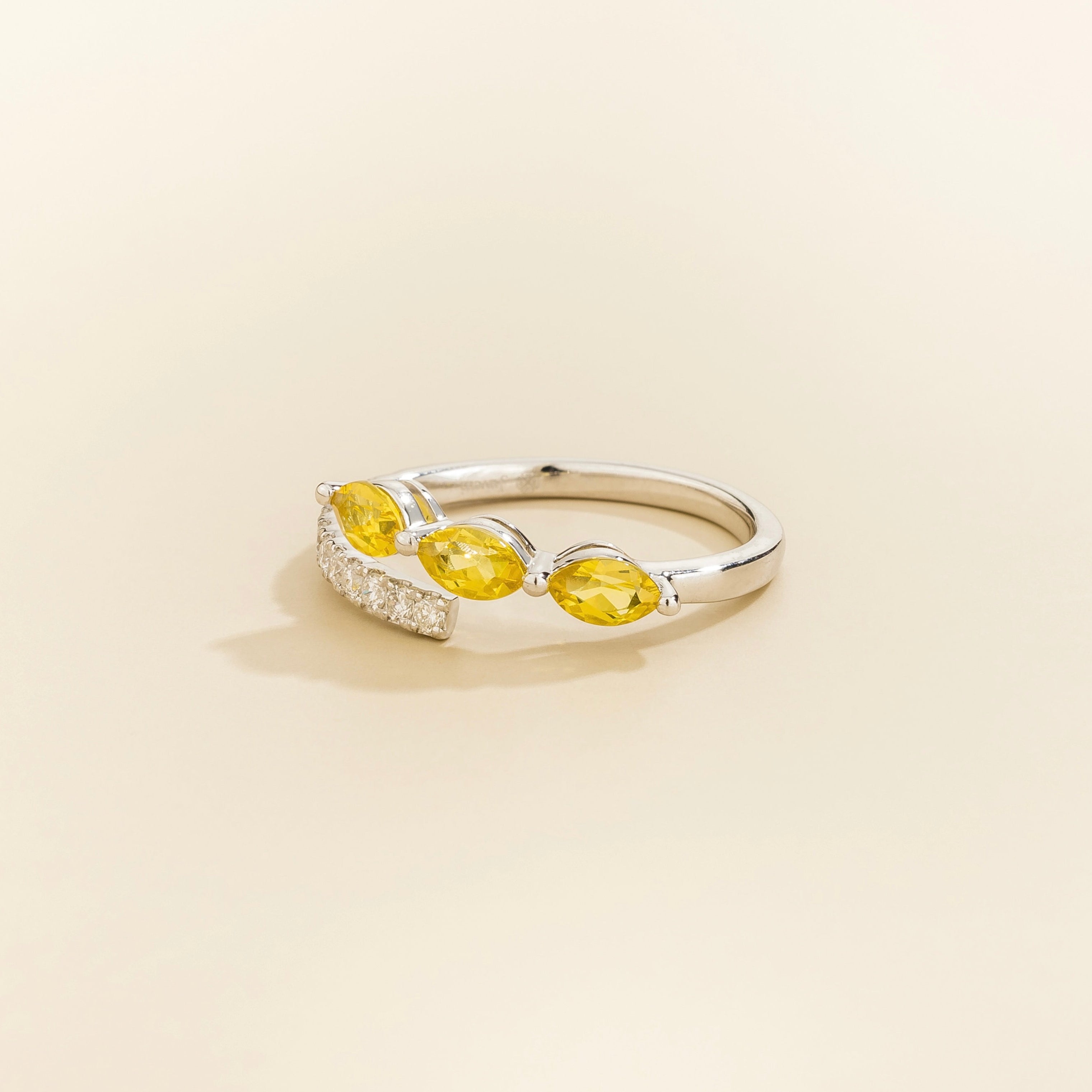 Sava Yellow Sapphire Three-Stone & Diamond Pavé Ring in White Gold