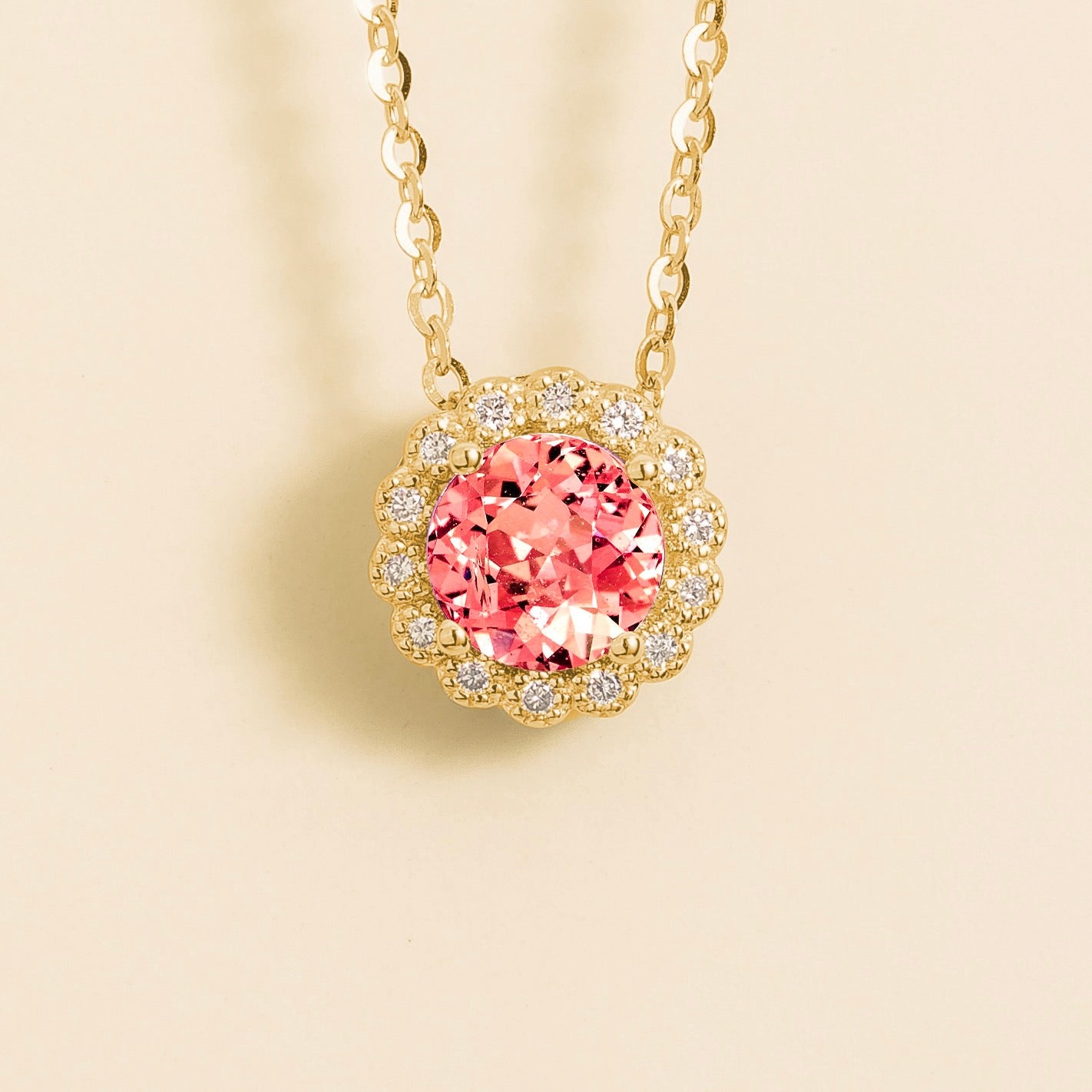 Solen Padpradscha Sapphire Round & Diamond Halo Pendant Necklace in Gold