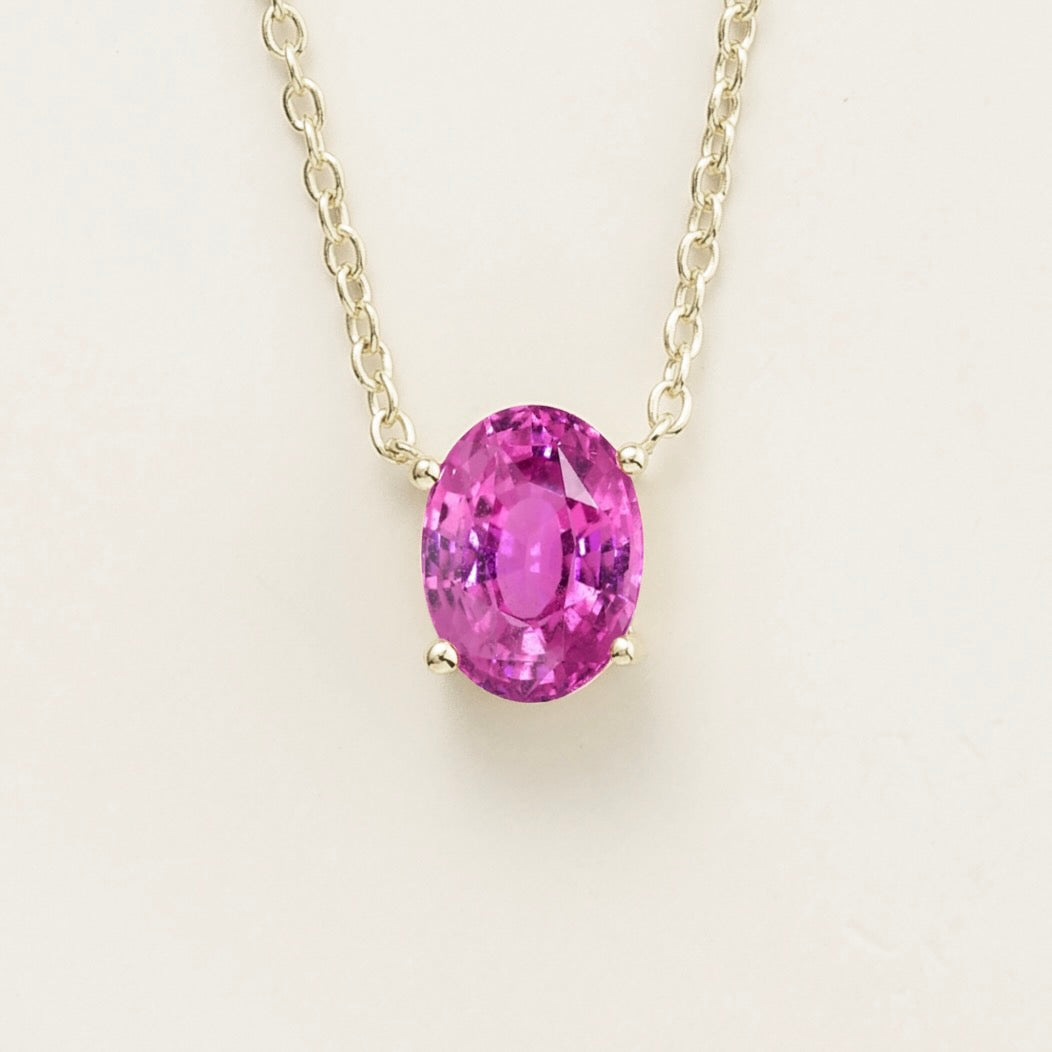 Ovo Vivid Pink Sapphire Oval Solitaire Pendant Necklace in White Gold