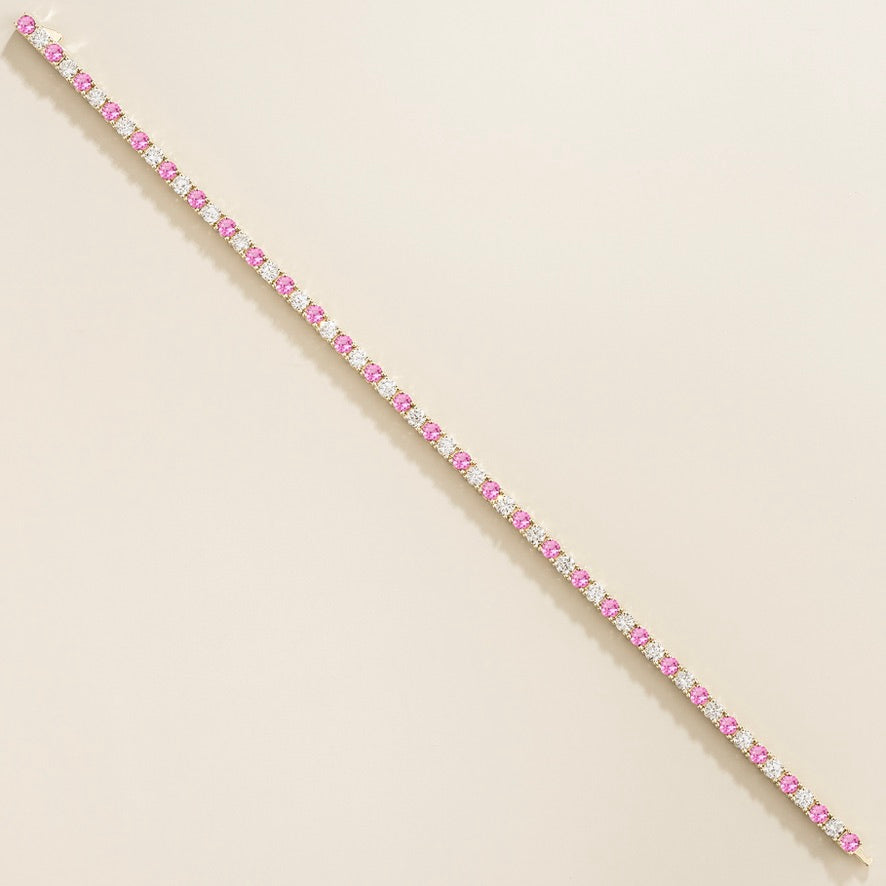 Ciclo Pink Sapphire & Diamond Round Tennis Bracelet in White Gold