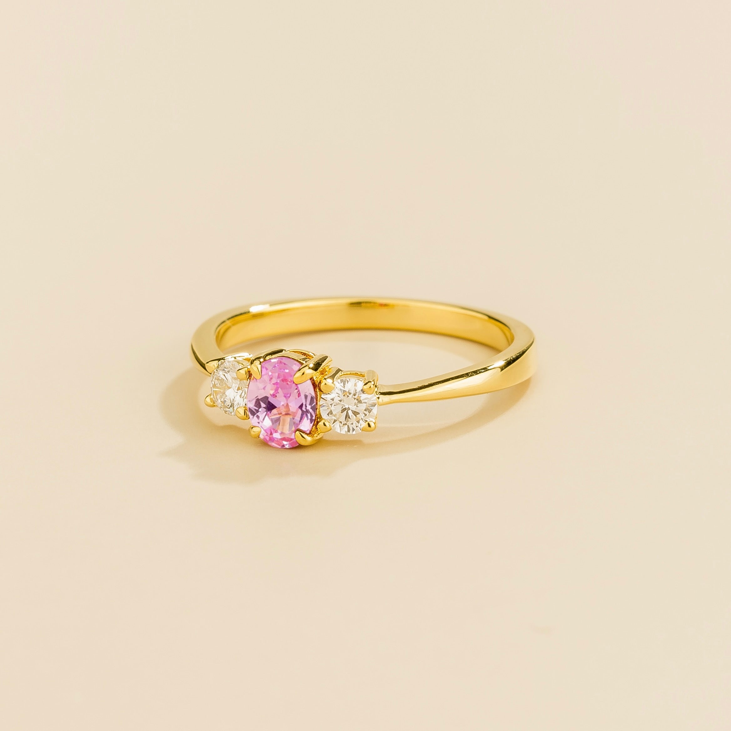 Boble Pink Sapphire Oval & Diamond Three-Stone Ring in Gold