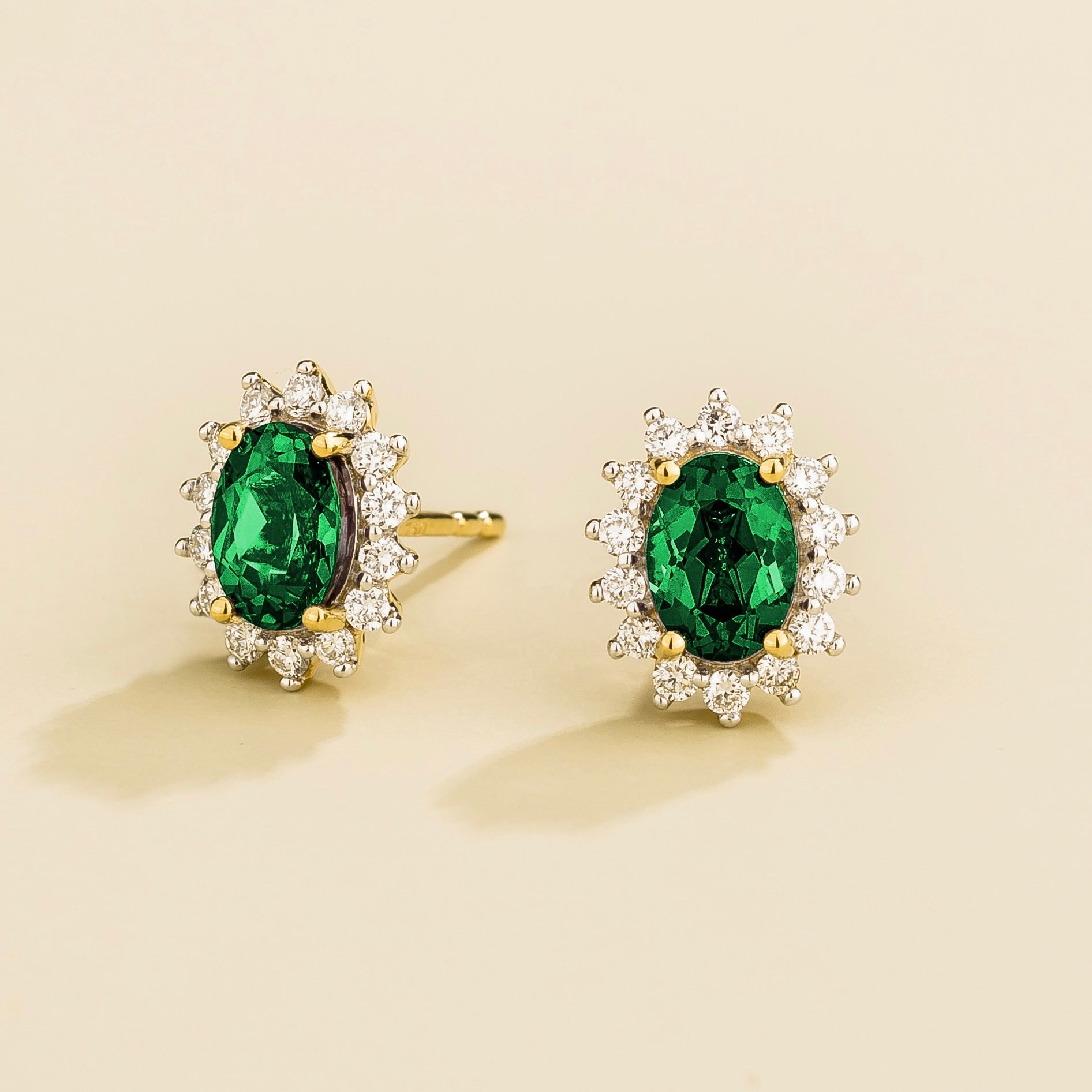 Divo Oval Emerald & Diamond Halo Gold Earrings