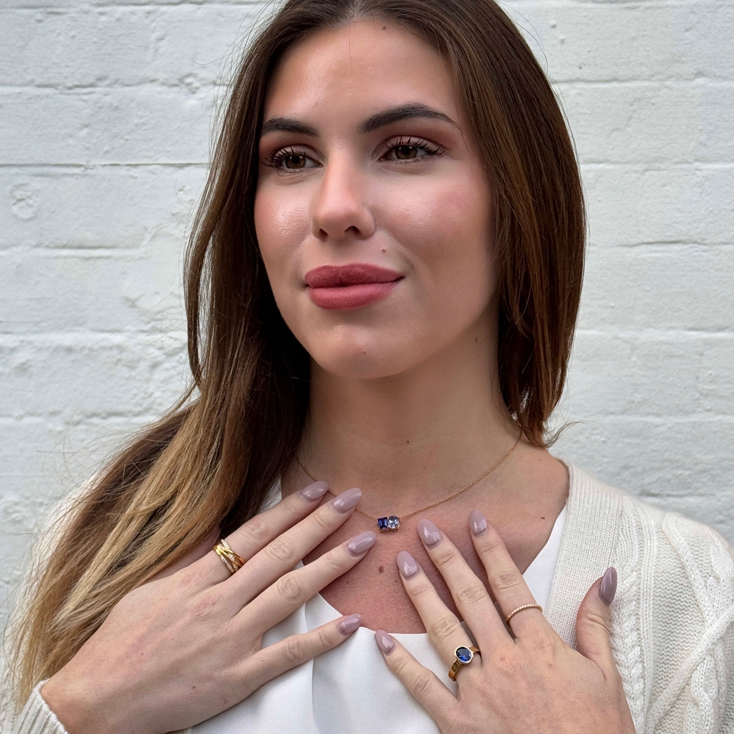 Buchon Emerald & Green Sapphire Two-Stone Pendant Gold Necklace