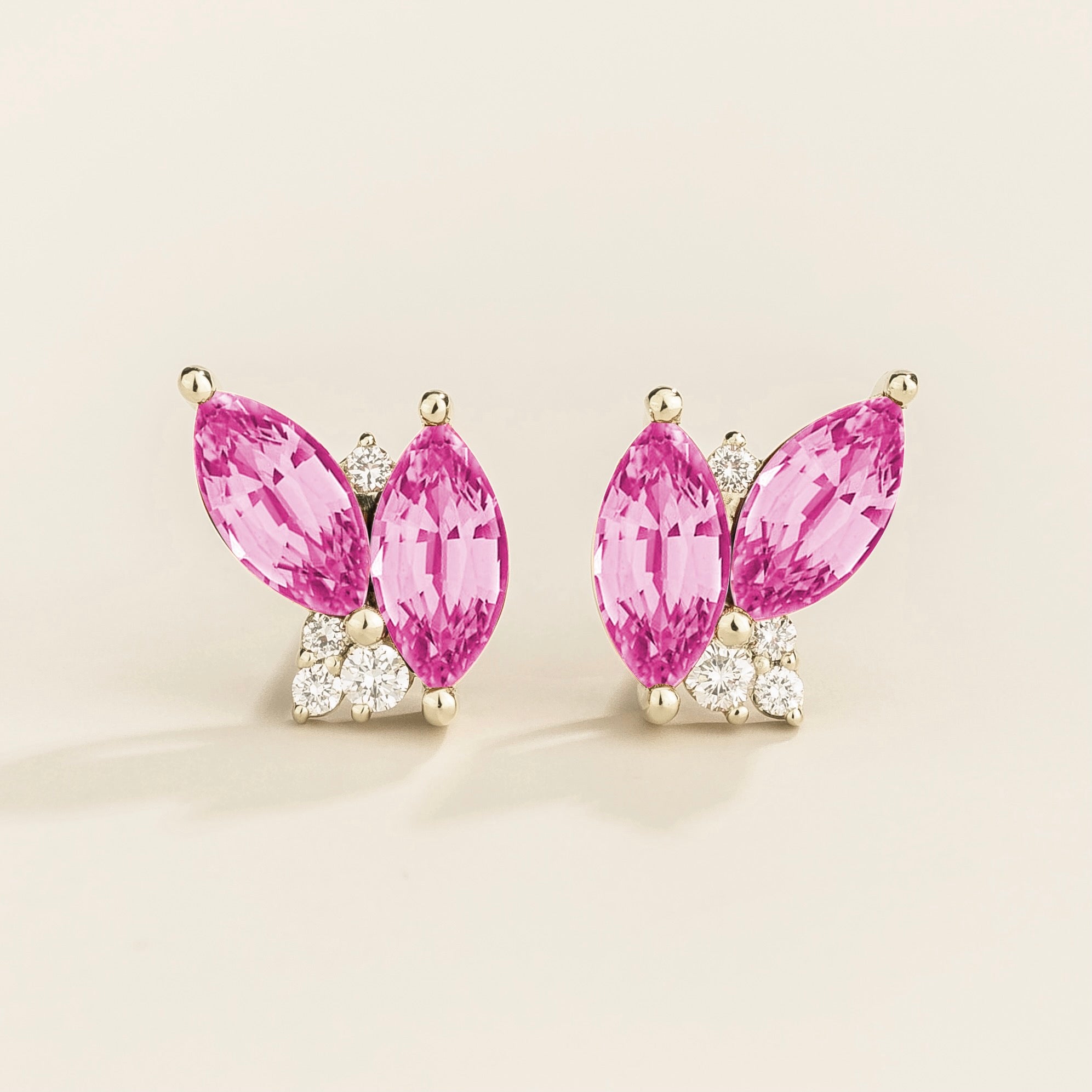 Vento Marquise Pink Sapphire & Diamond Cluster Stud Earrings in White Gold