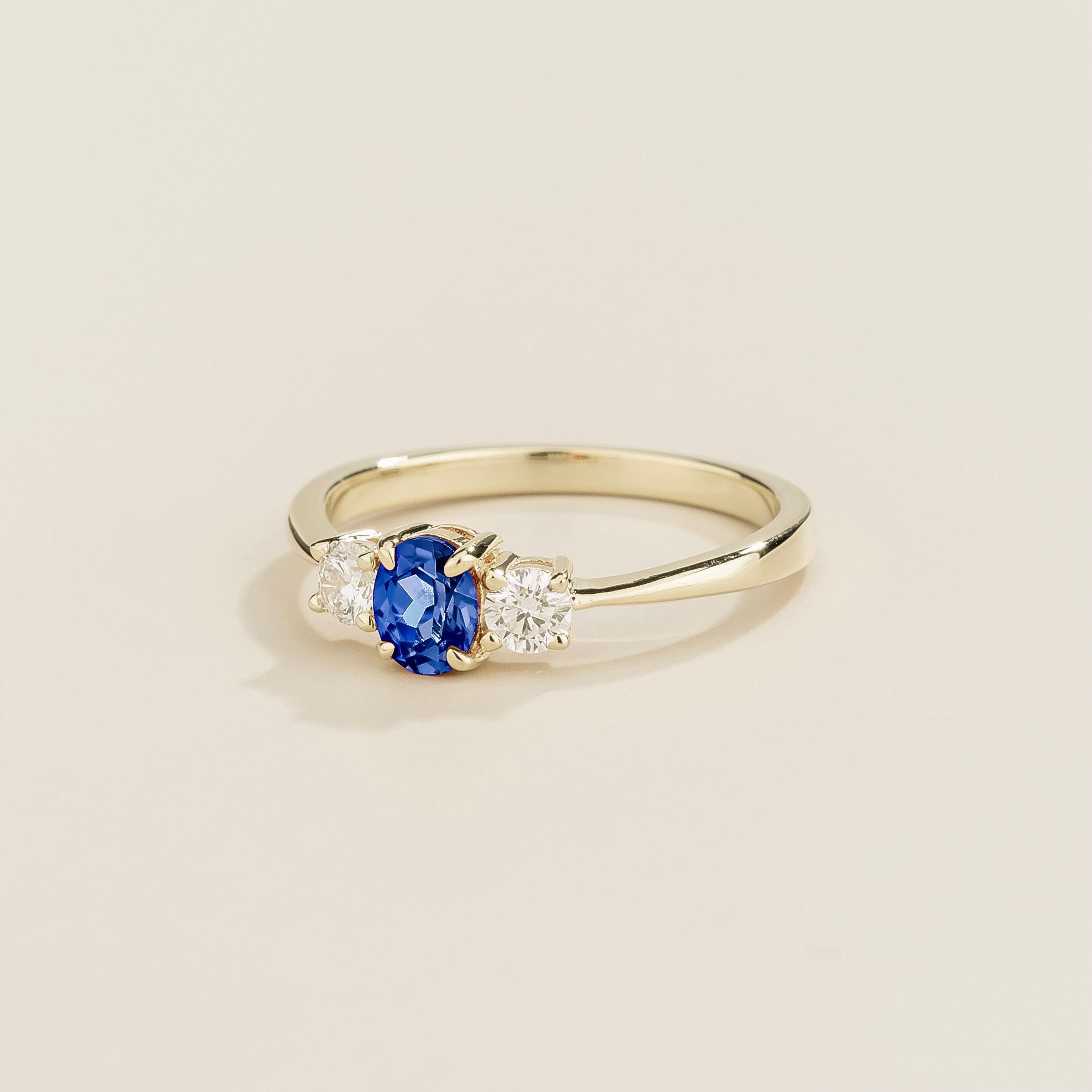 Boble Blue Sapphire Oval & Diamond Three-Stone Ring in White Gold
