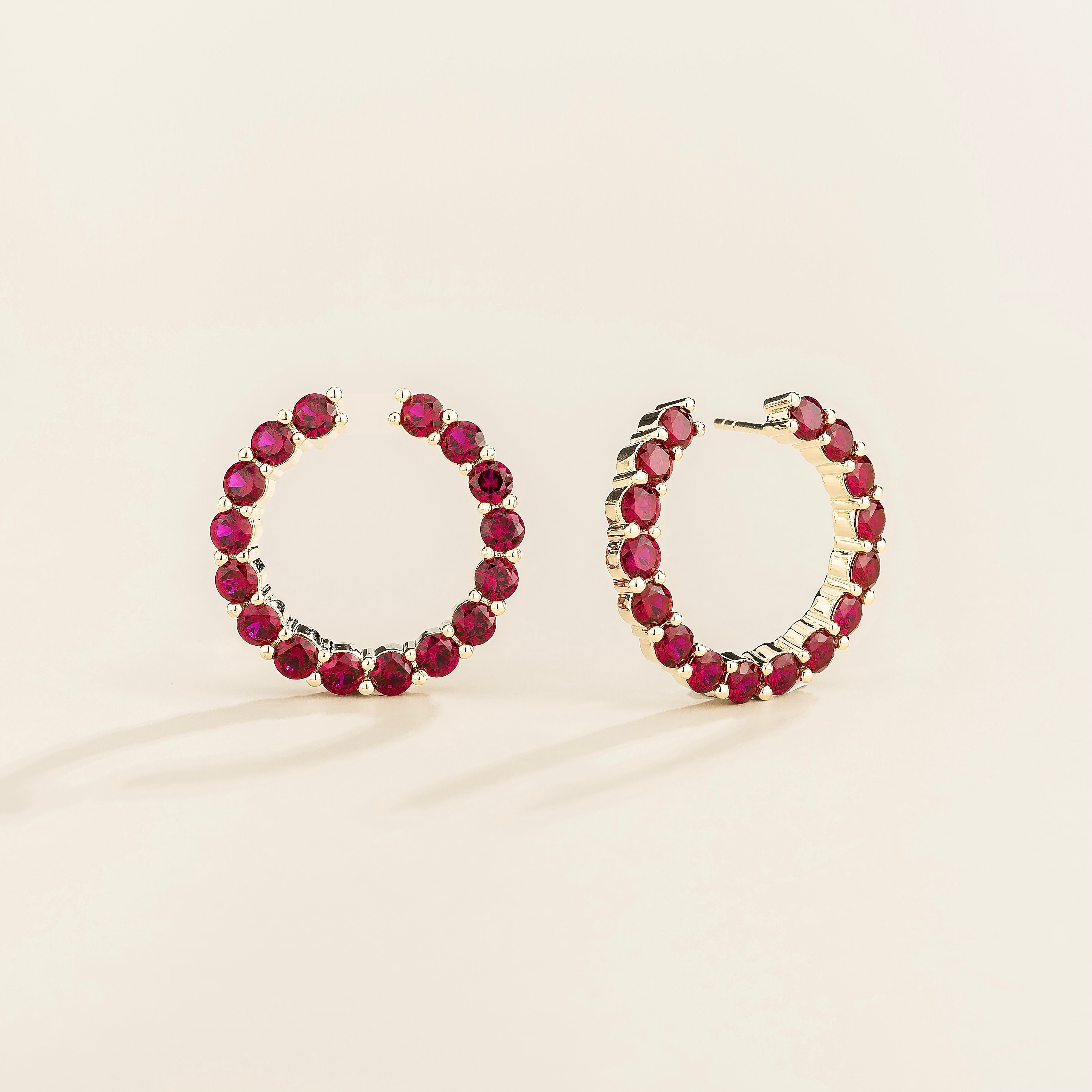 Kom Ruby Hoop Earrings In White Gold