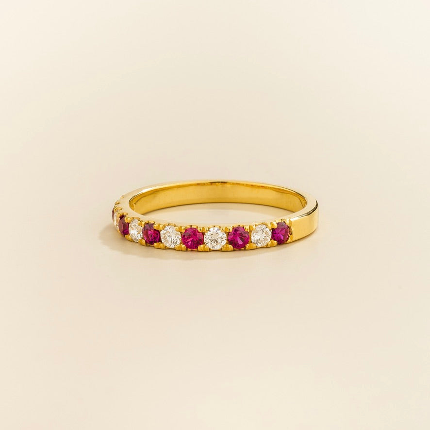 Salto Ruby & Diamond Half Eternity Gold Ring