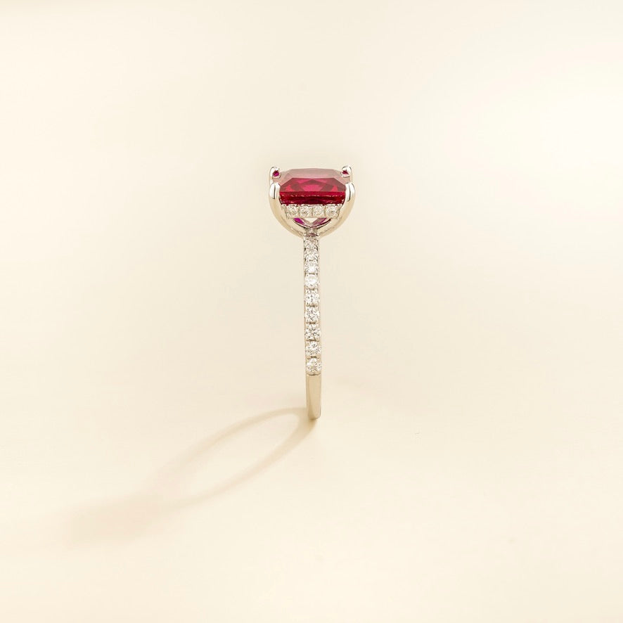Rena Ruby Princess-Cut Ring with Pavé Diamond Band in White Gold