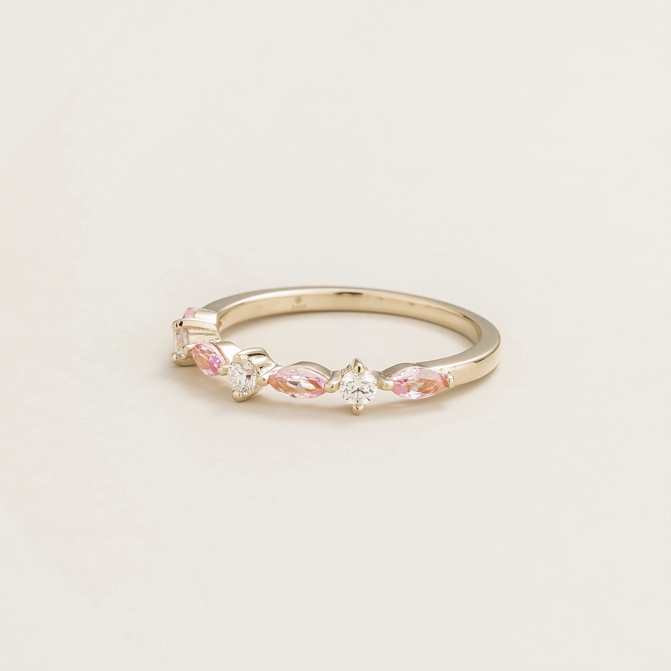 Marquise Pink Sapphire & Diamond Half Eternity Band White Gold Ring