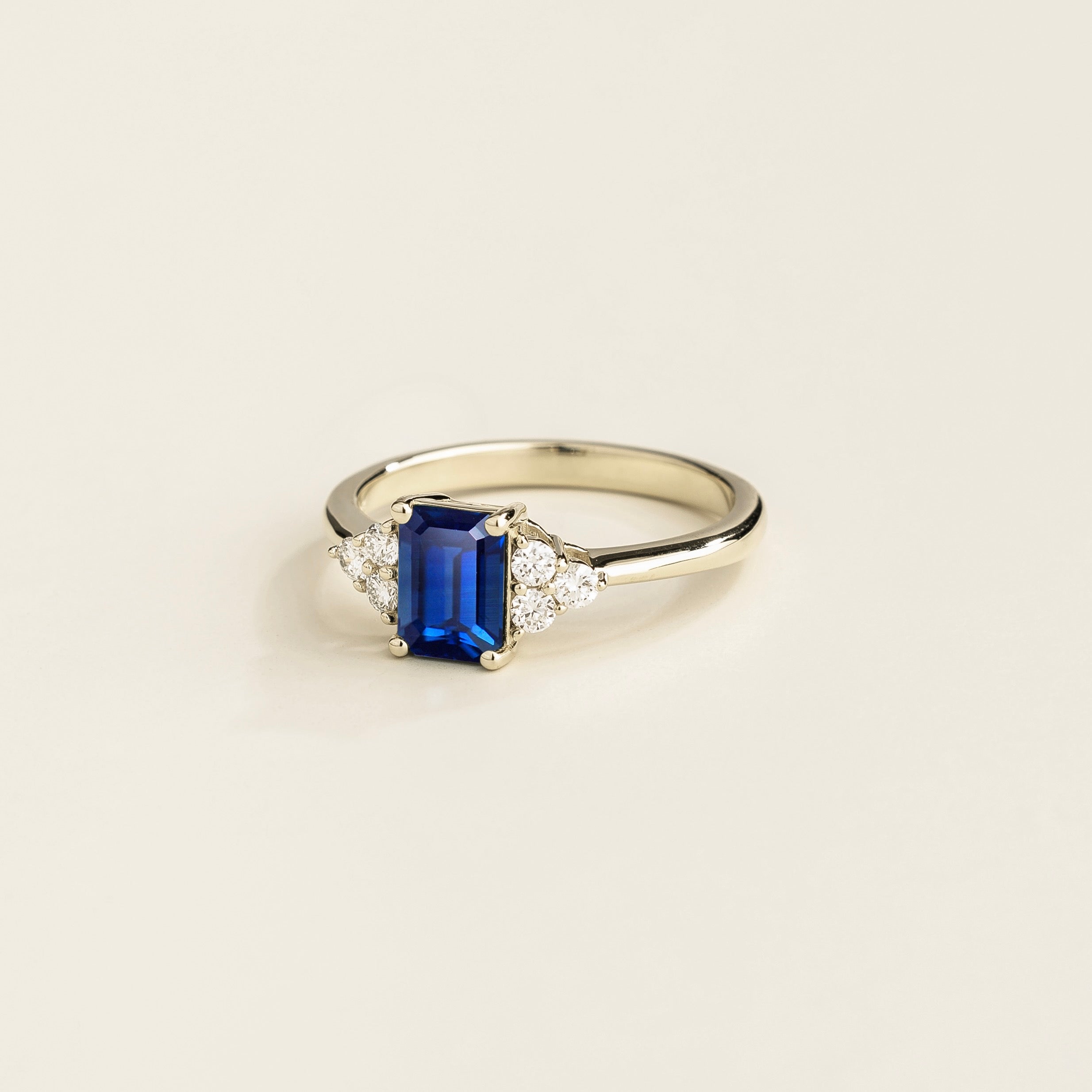 Chateau Blue Sapphire Emerald-Cut & Diamond Ring in White Gold