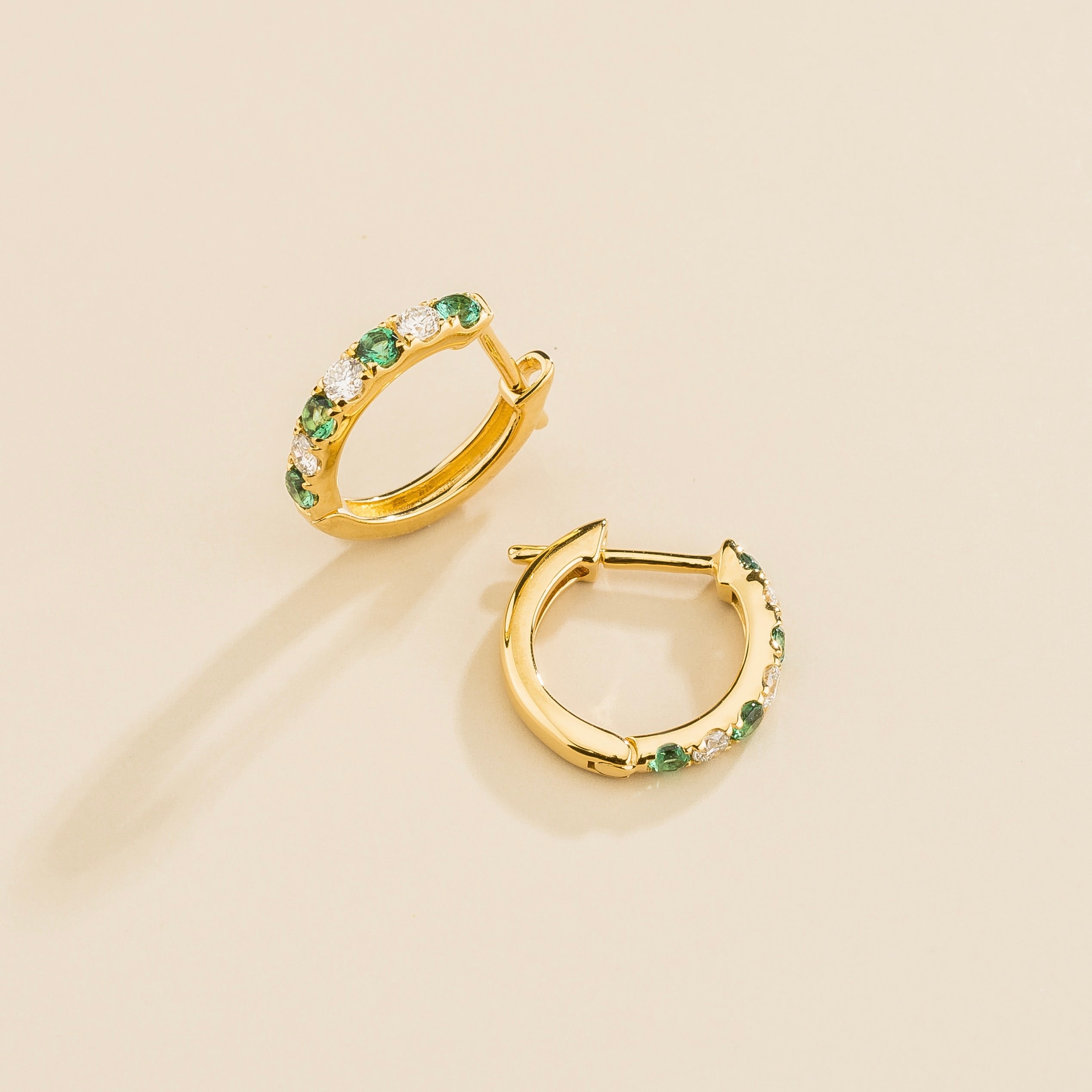Stacy Emerald & Diamond Huggie Hoop Earrings in Gold