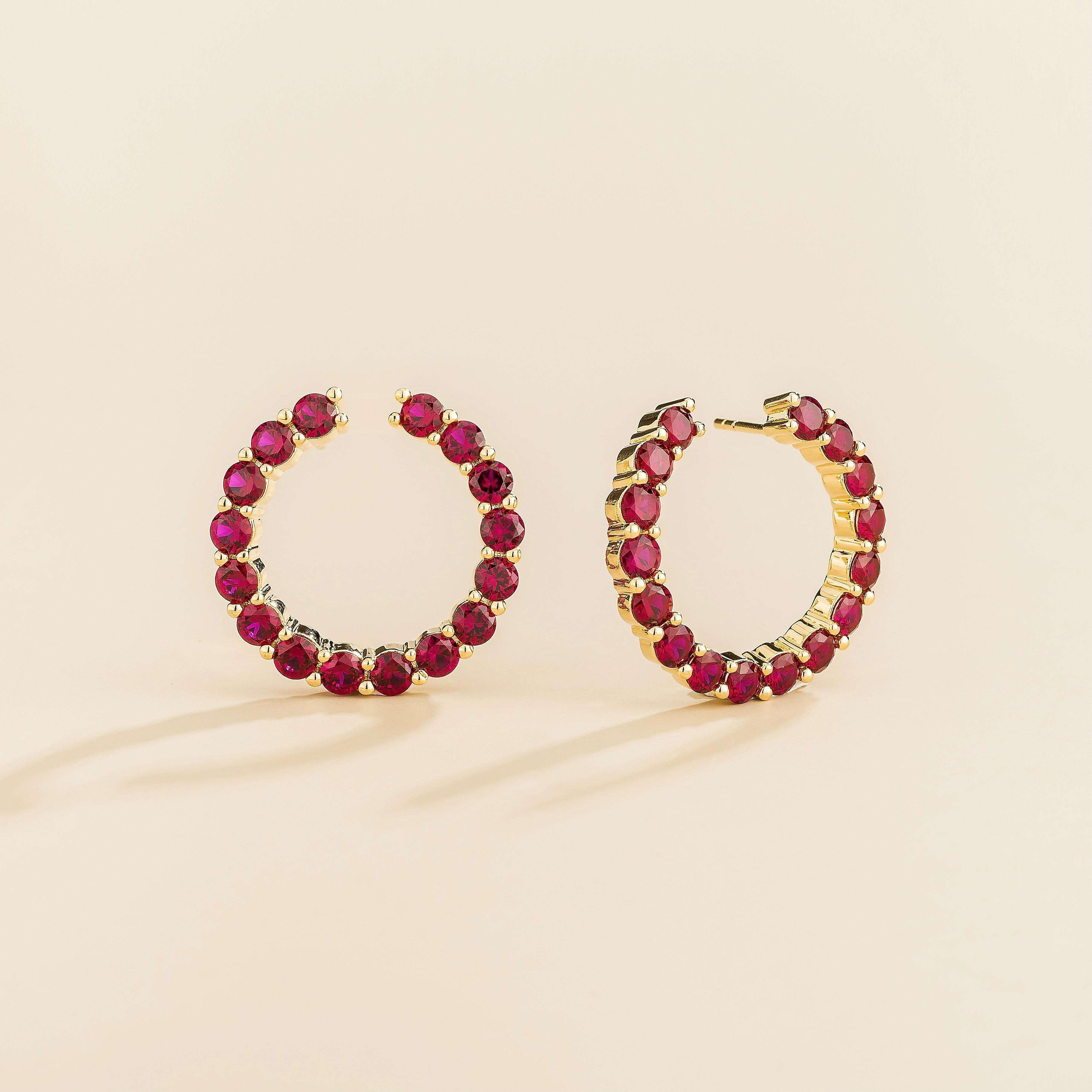 Kom Ruby Hoop Earrings In Gold