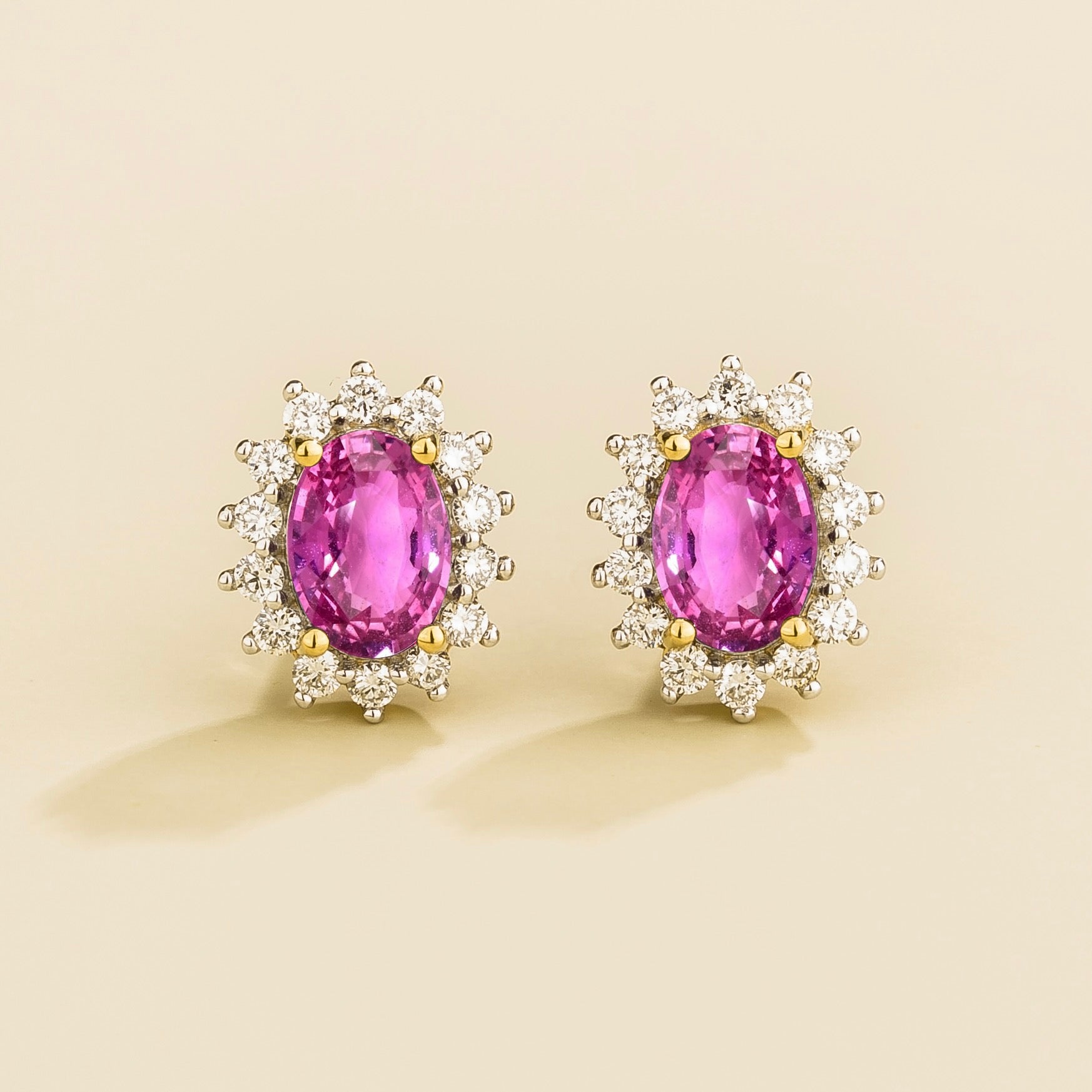 Divo Oval Pink Sapphire & Diamond Halo Gold Earrings