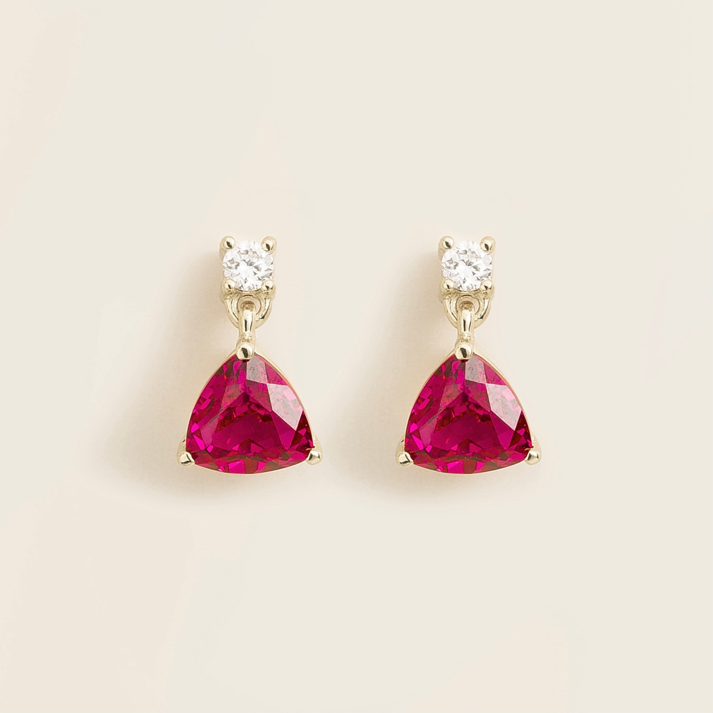 Trillion Ruby & Diamond Drop Earrings in White Gold