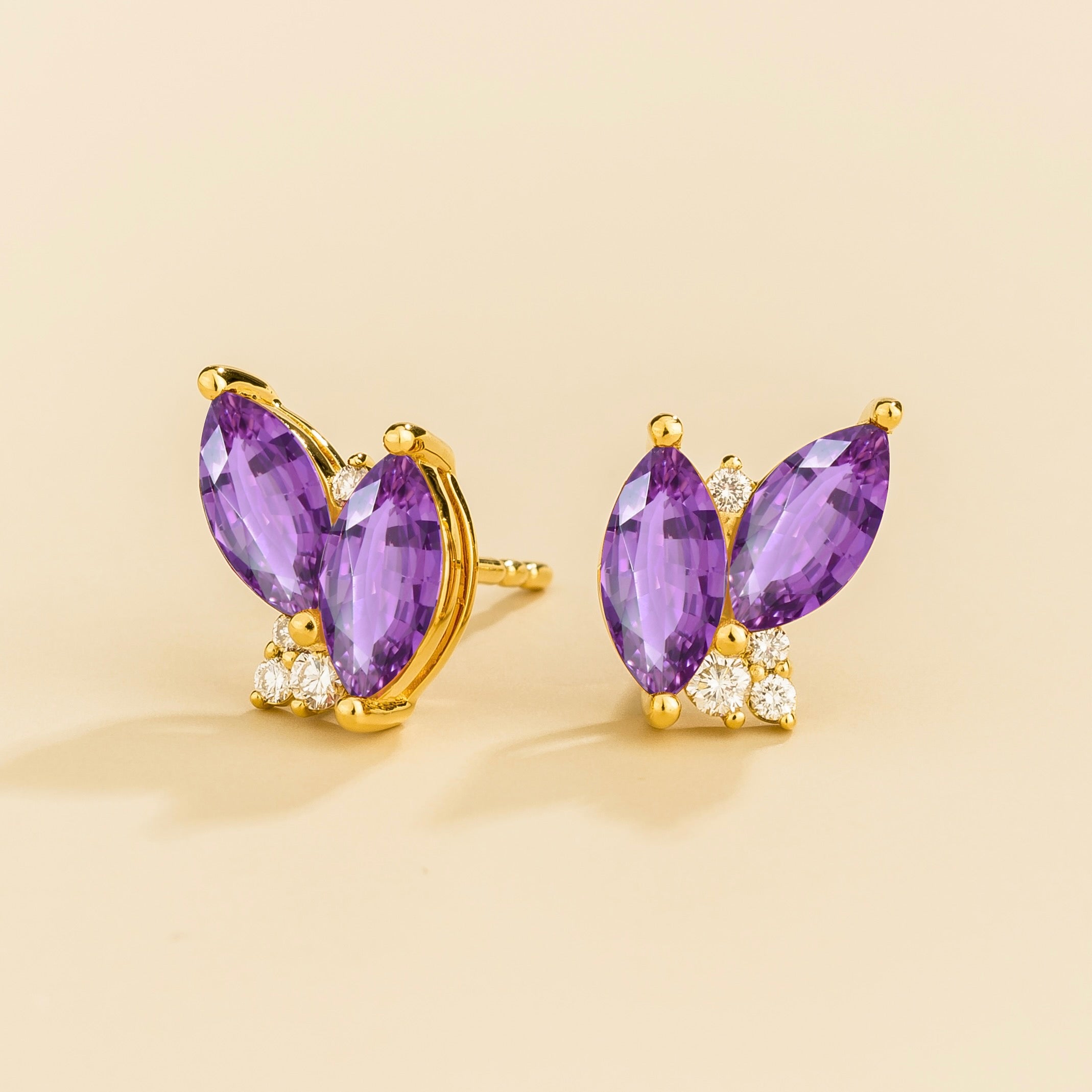 Vento Marquise Purple Sapphire & Diamond Cluster Stud Earrings in Gold