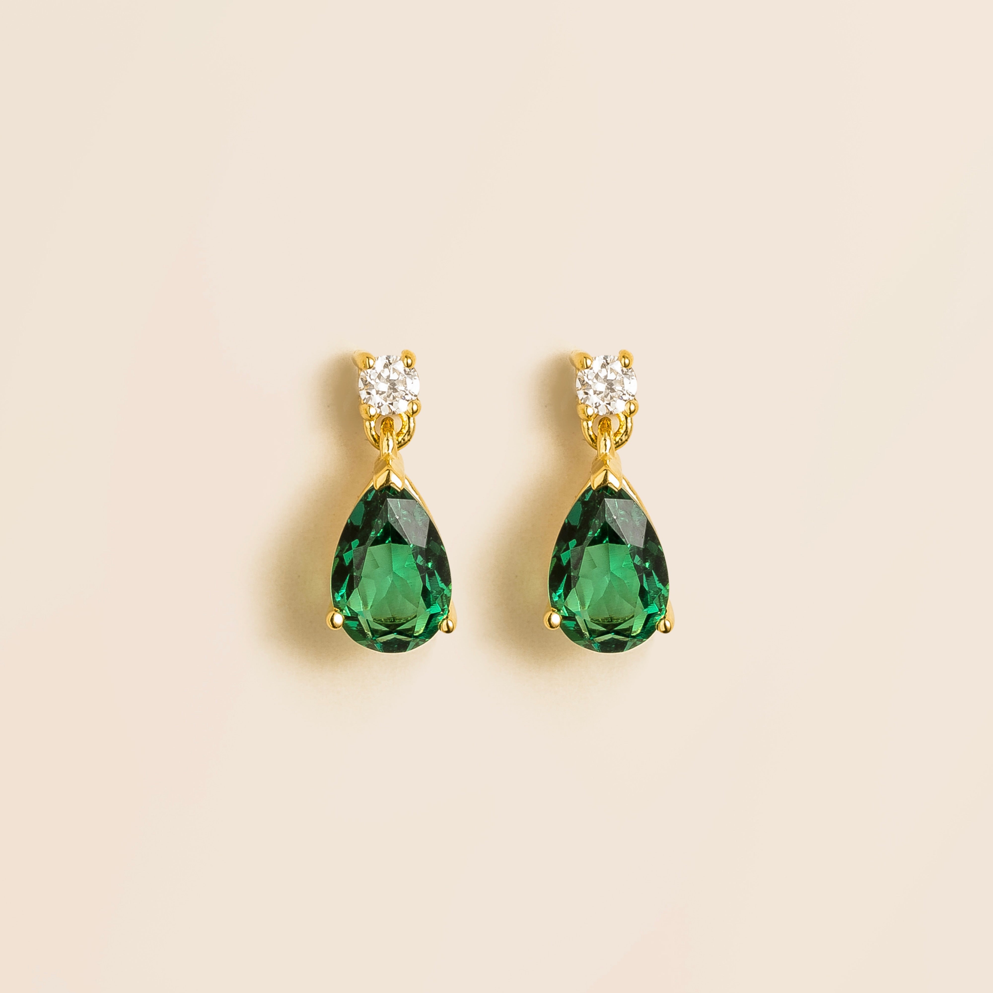 Pisa Emerald & Diamond Pear Drop Earrings in Gold