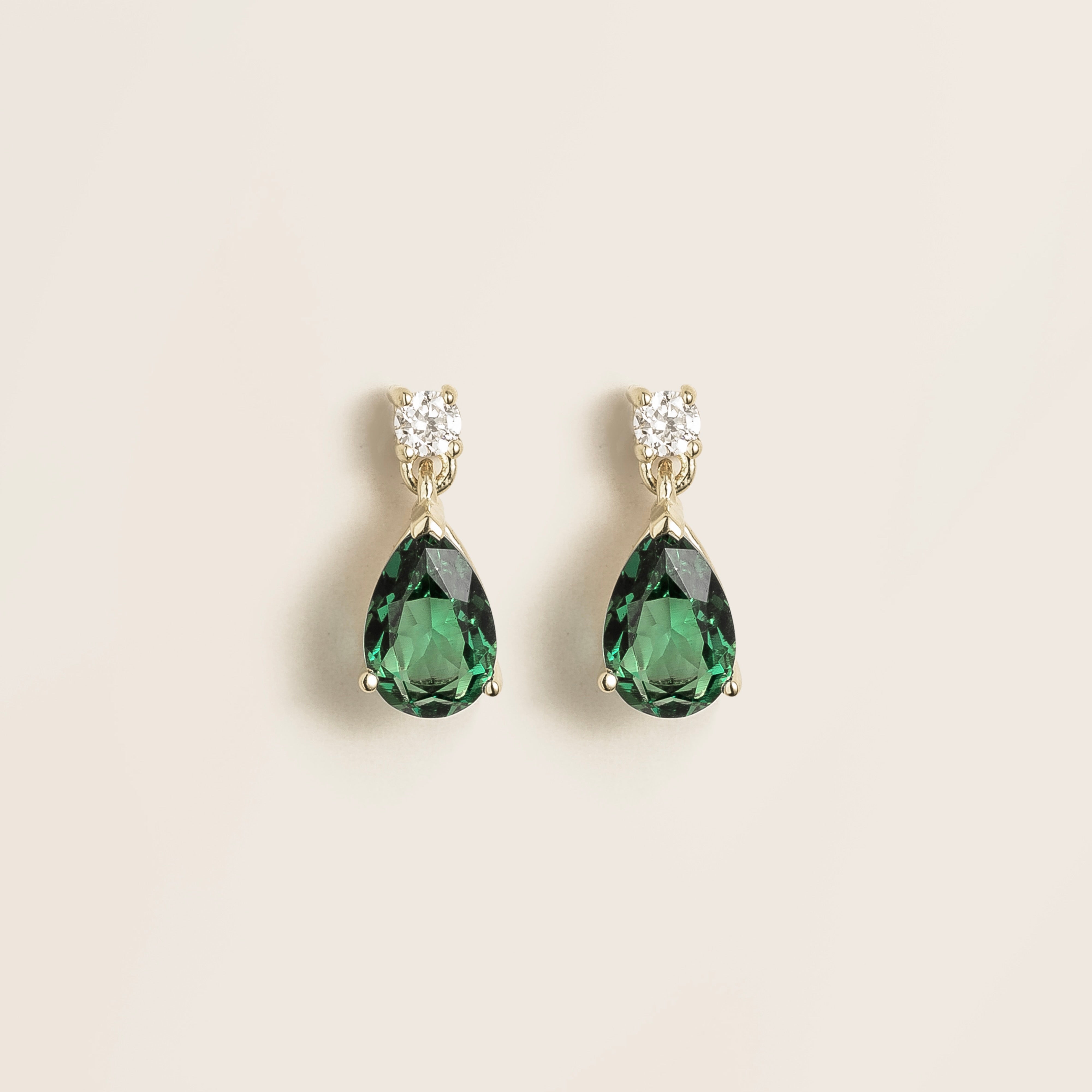Pisa Emerald & Diamond Pear Drop Earrings in White Gold