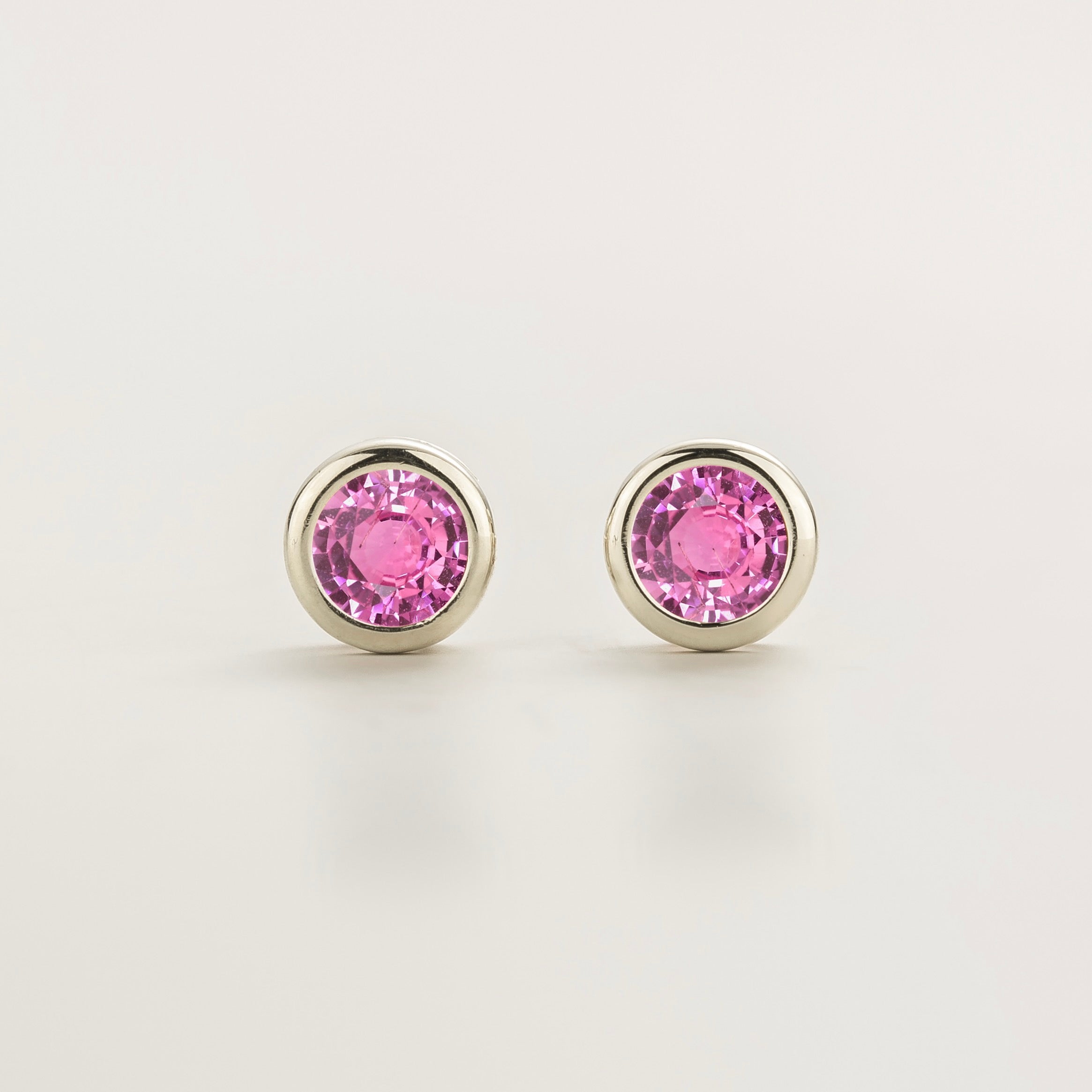 Margo Pink Sapphire Round Bazel Set White Gold Earrings