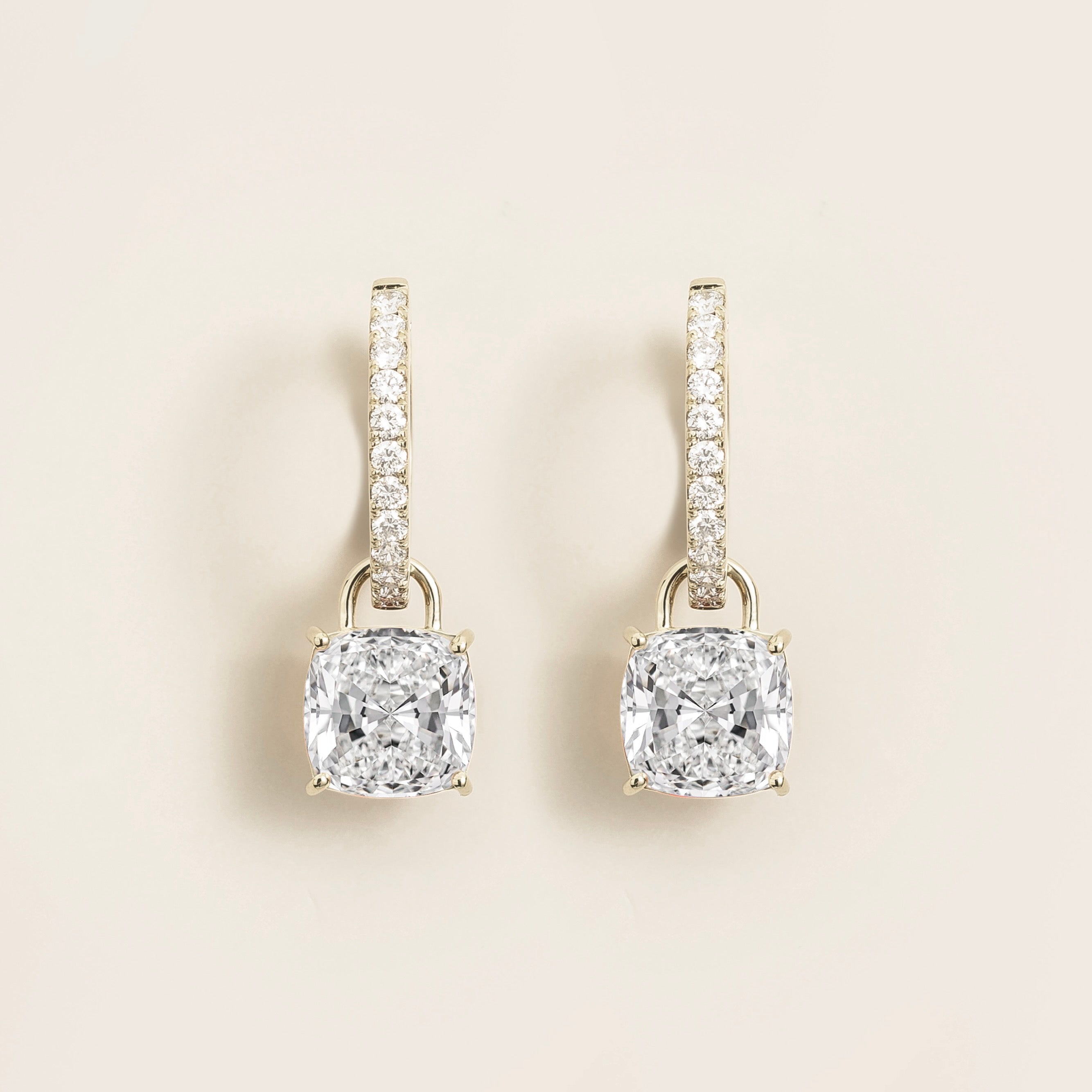 Oreol Diamond Cushion Cut & Hoop Drop Earrings in White Gold