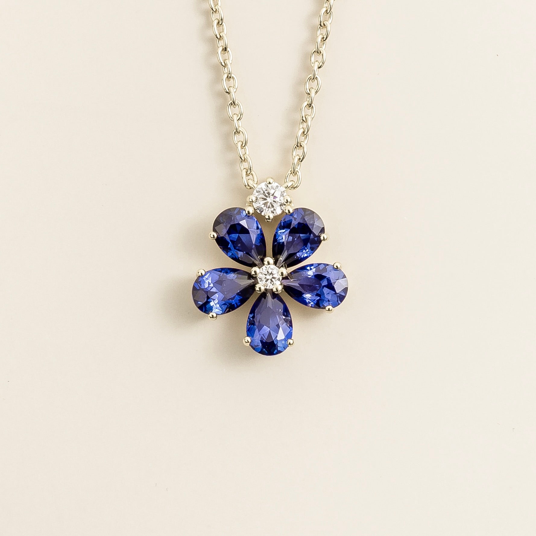 Florea Blue Sapphire & Diamond Flower Pendant Necklace in White Gold