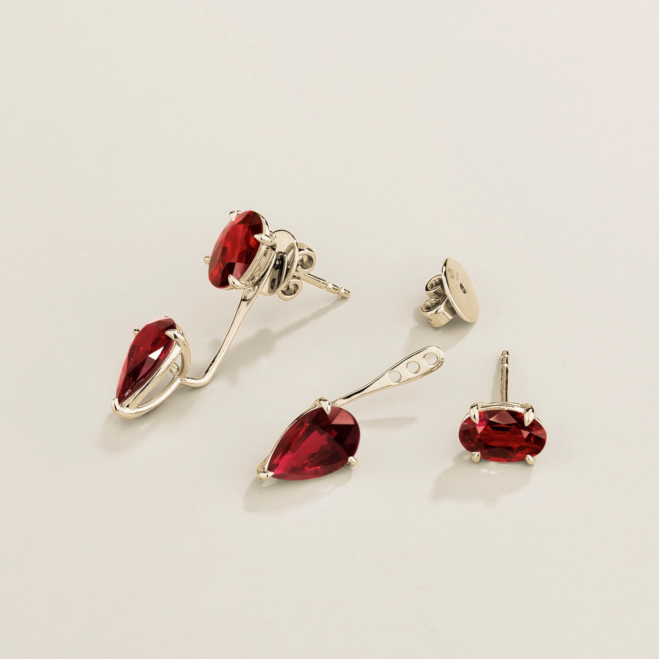 Juli Ruby Convertible Drop Earrings in White Gold