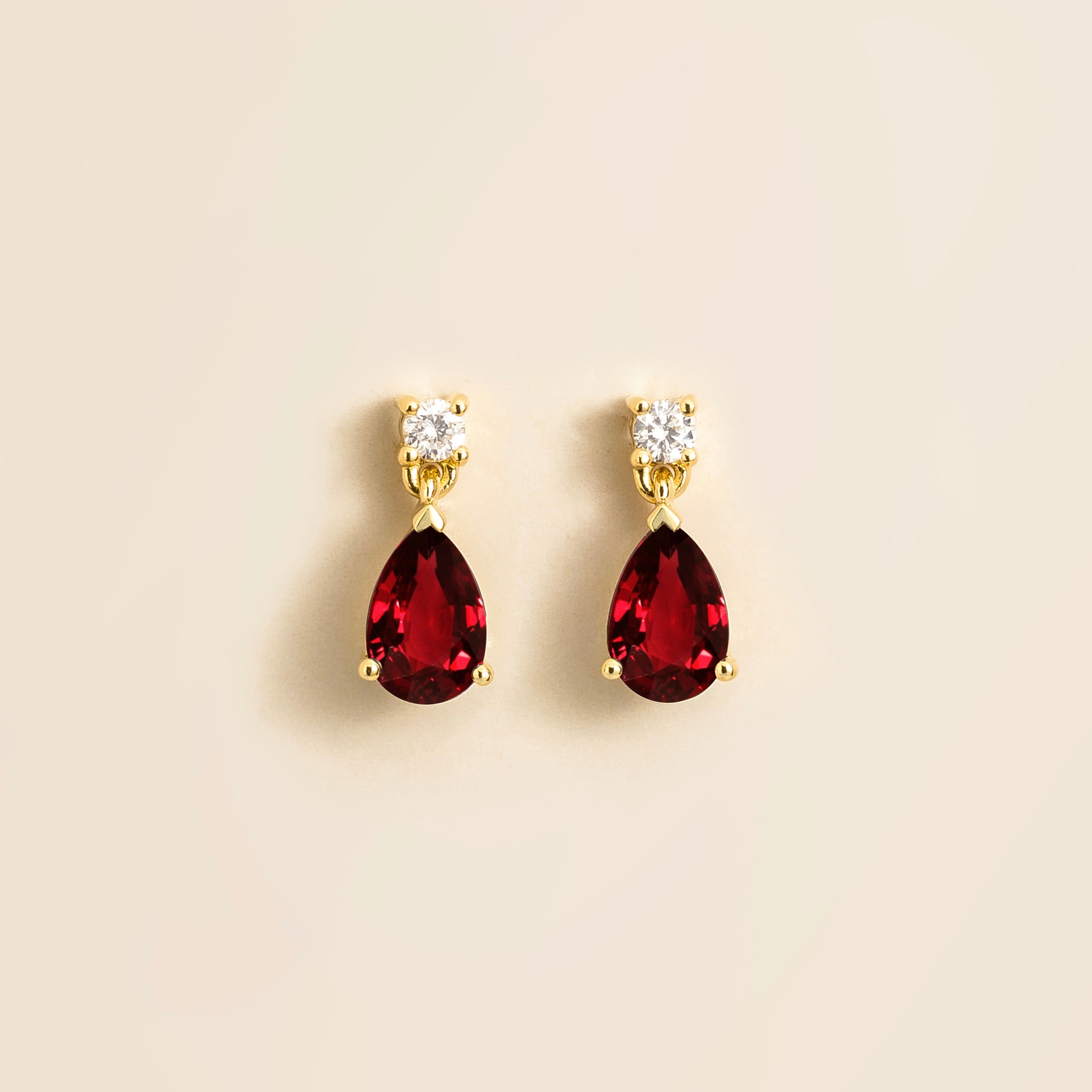 Pisa Ruby & Diamond Pear Drop Earrings in Gold