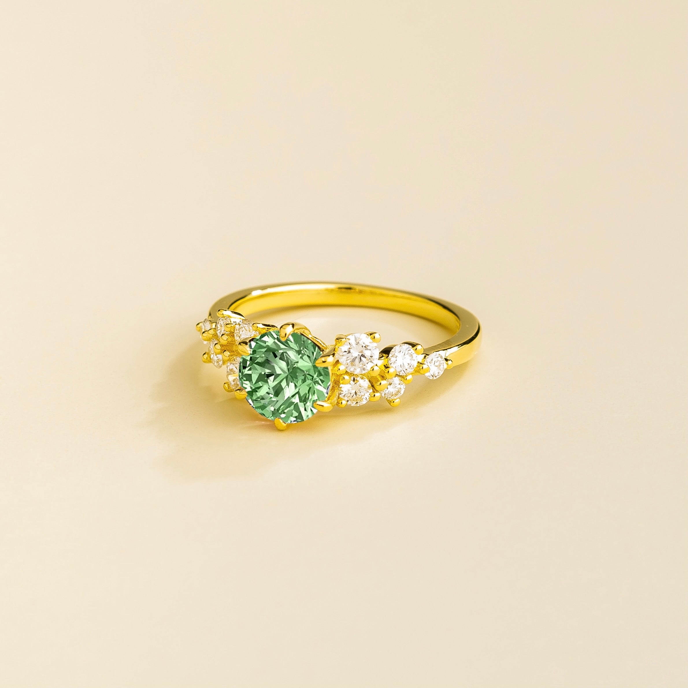 Floret Green Sapphire Round & Diamond Cluster Ring in Gold
