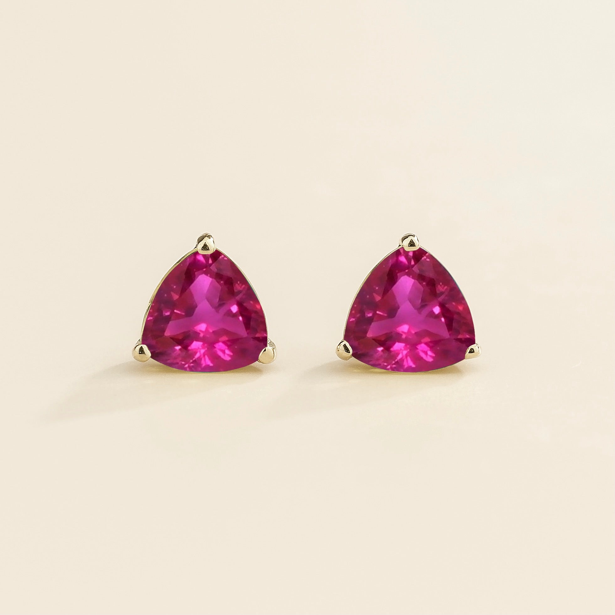 Trillion Vivid Pink Sapphire Stud Earrings in White Gold