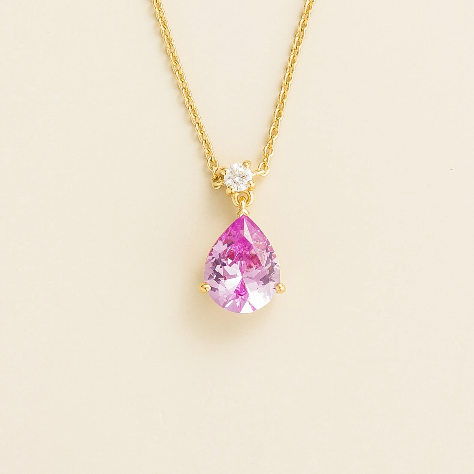 Ori Pink Sapphire & Diamond Pear Drop Pendant Necklace In Gold - Medium
