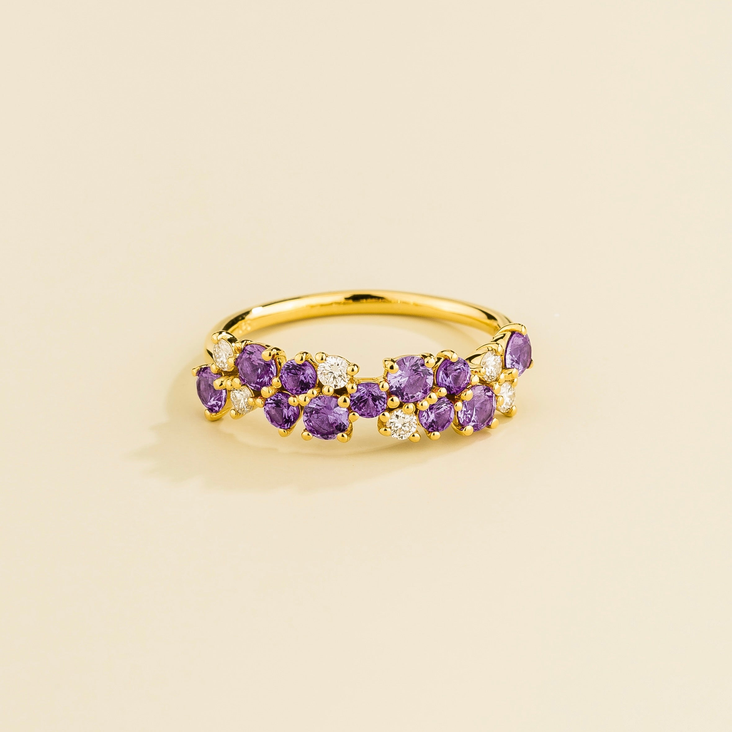Starry Purple Sapphire & Diamond Cluster Ring in Gold