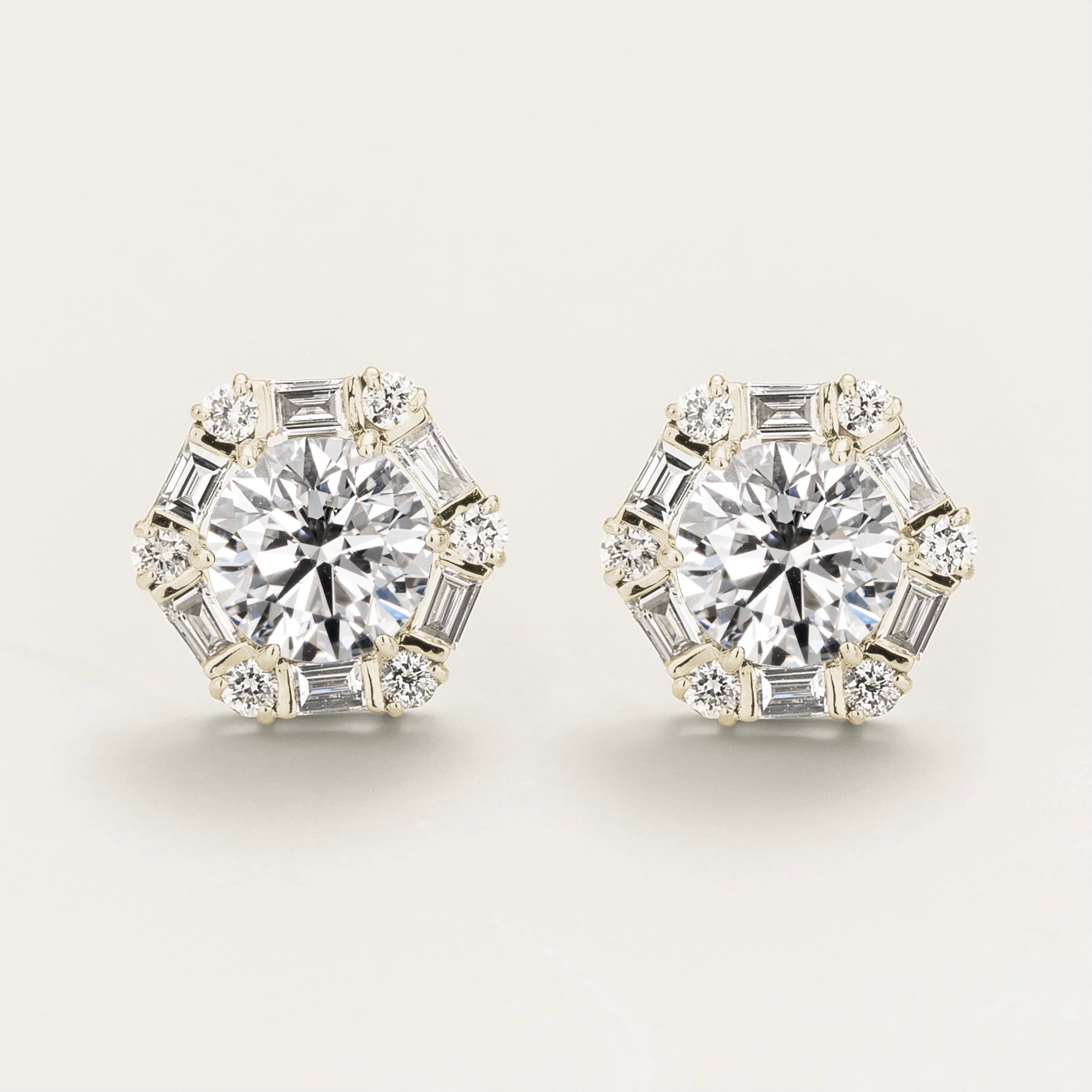 Melba Diamond Halo Hexagon Stud Earrings In White Gold