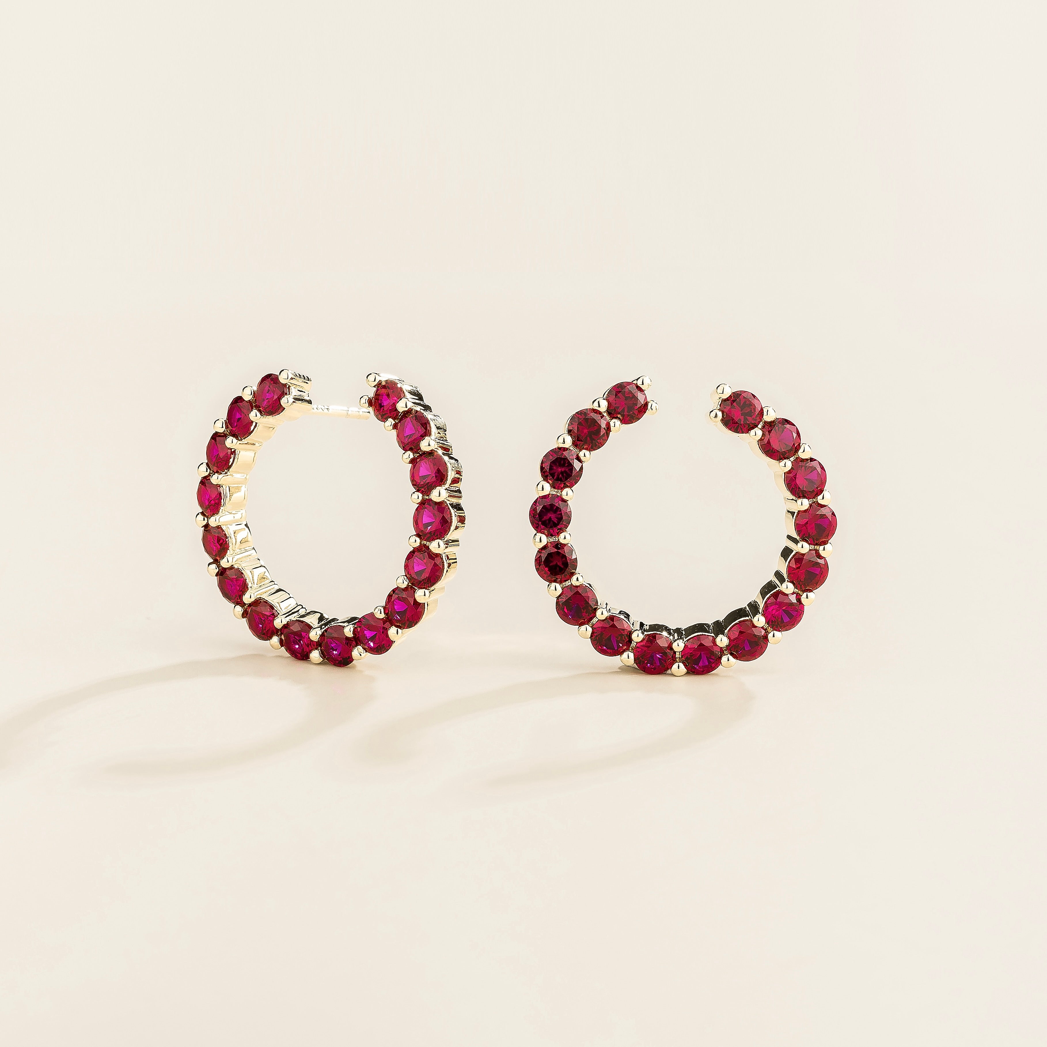 Kom Ruby Hoop Earrings In White Gold
