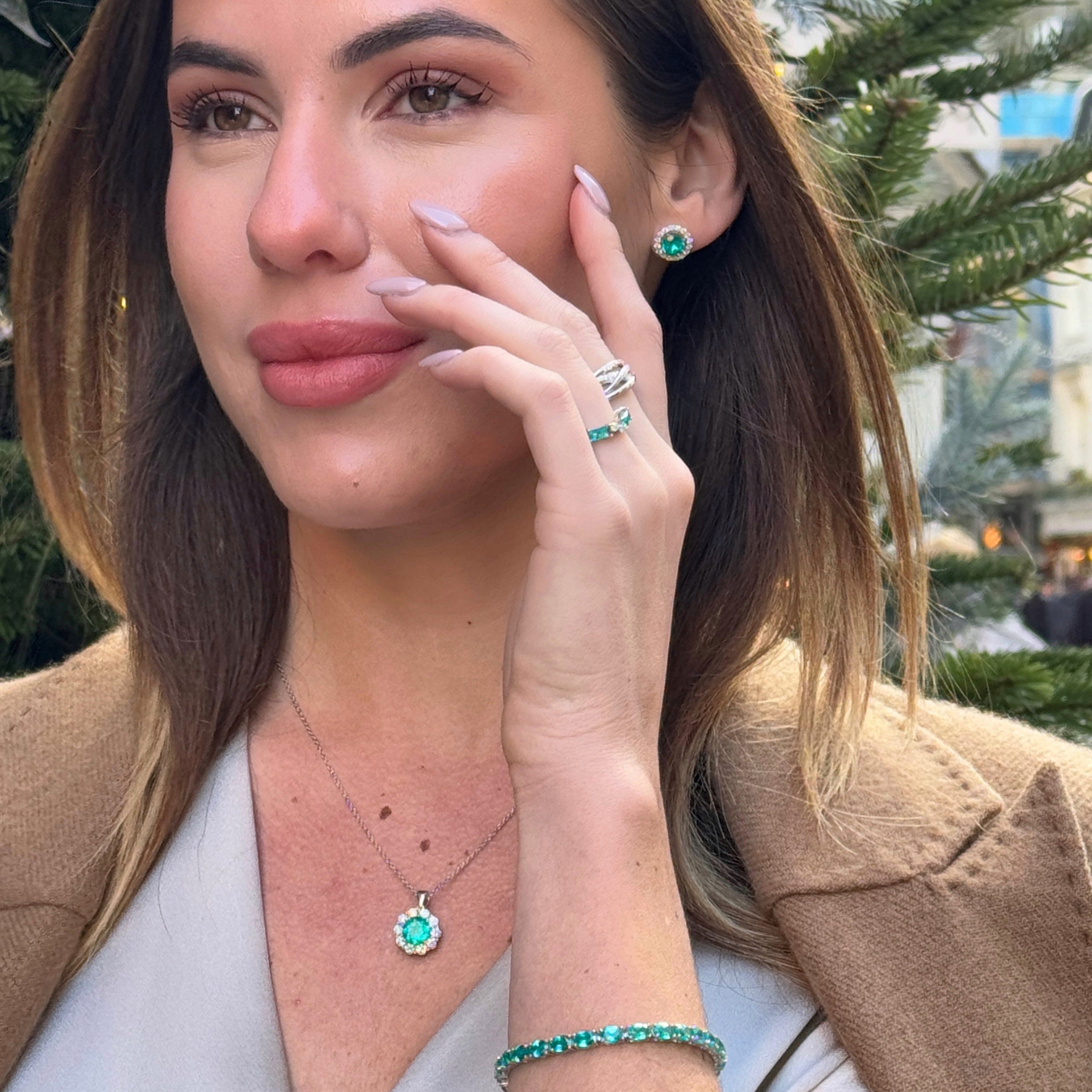 Floret Pink Sapphire Round & Diamond Halo Pendant Necklace in White Gold