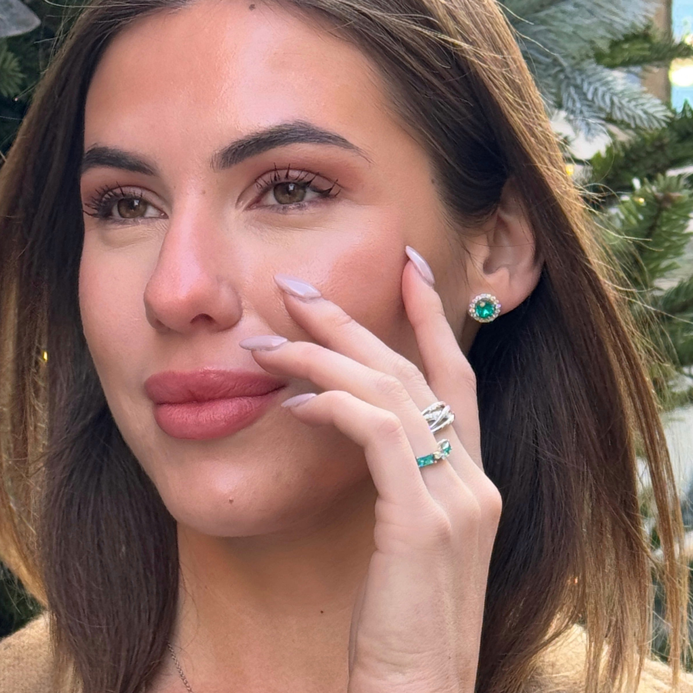 Floret Yellow Sapphire Round & Diamond Halo Stud Earrings in White Gold