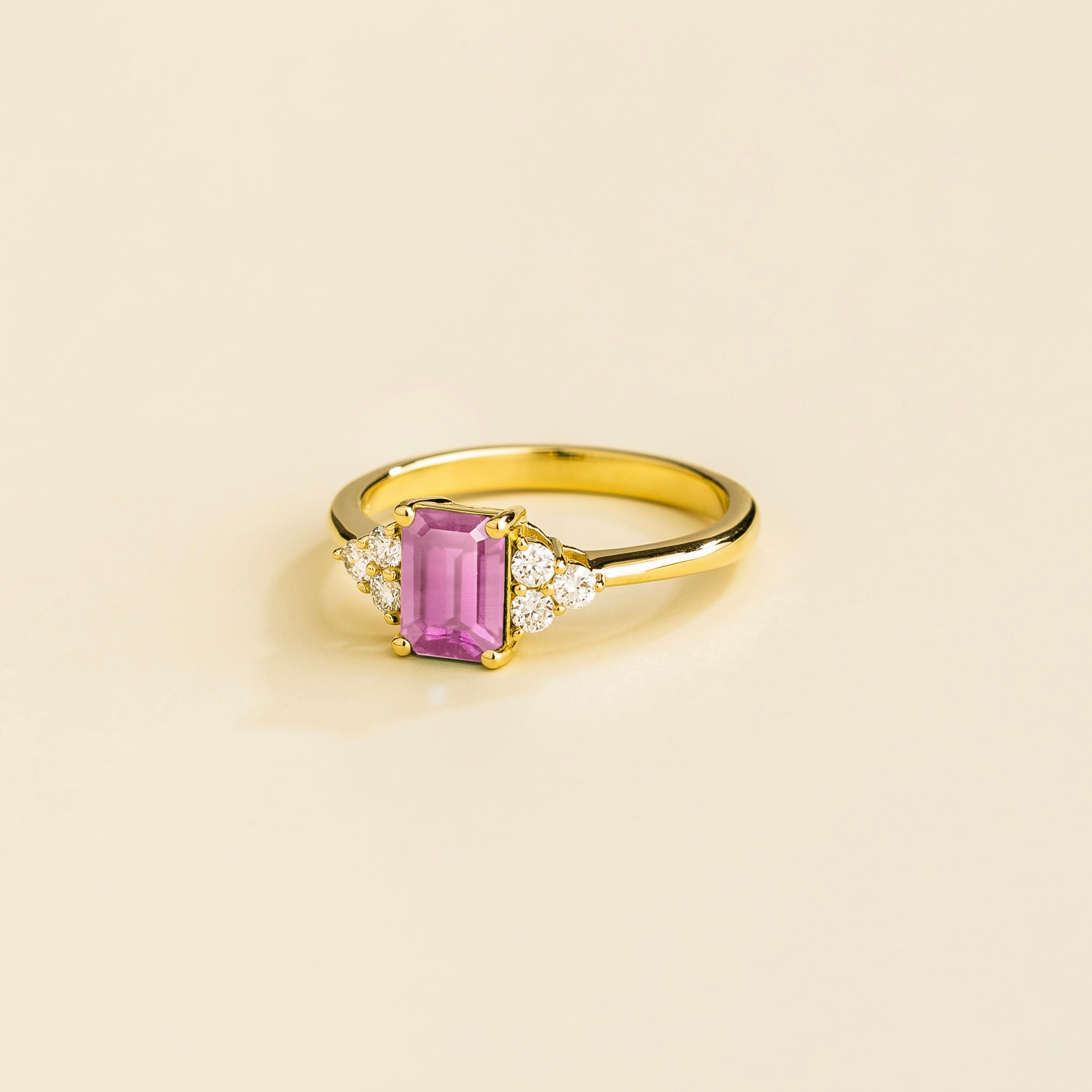 Chateau Pink Sapphire Emerald-Cut & Diamond Ring in Gold