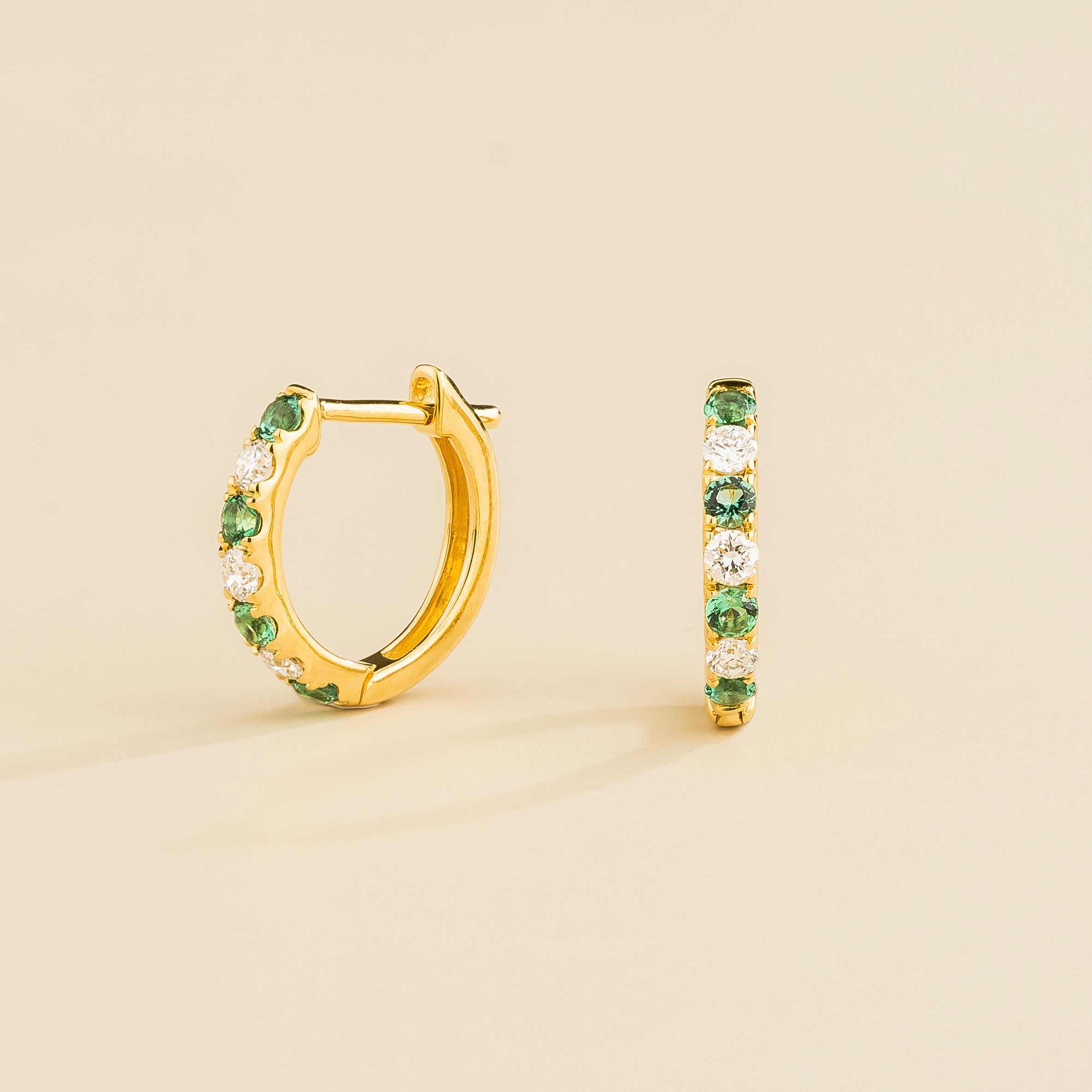 Stacy Emerald & Diamond Huggie Hoop Earrings in Gold