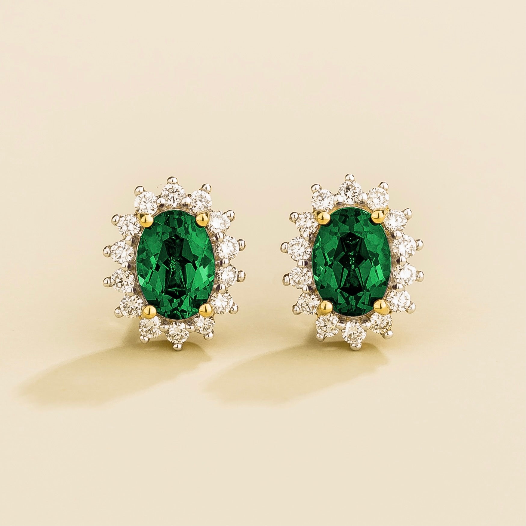 Divo Oval Emerald & Diamond Halo Gold Earrings
