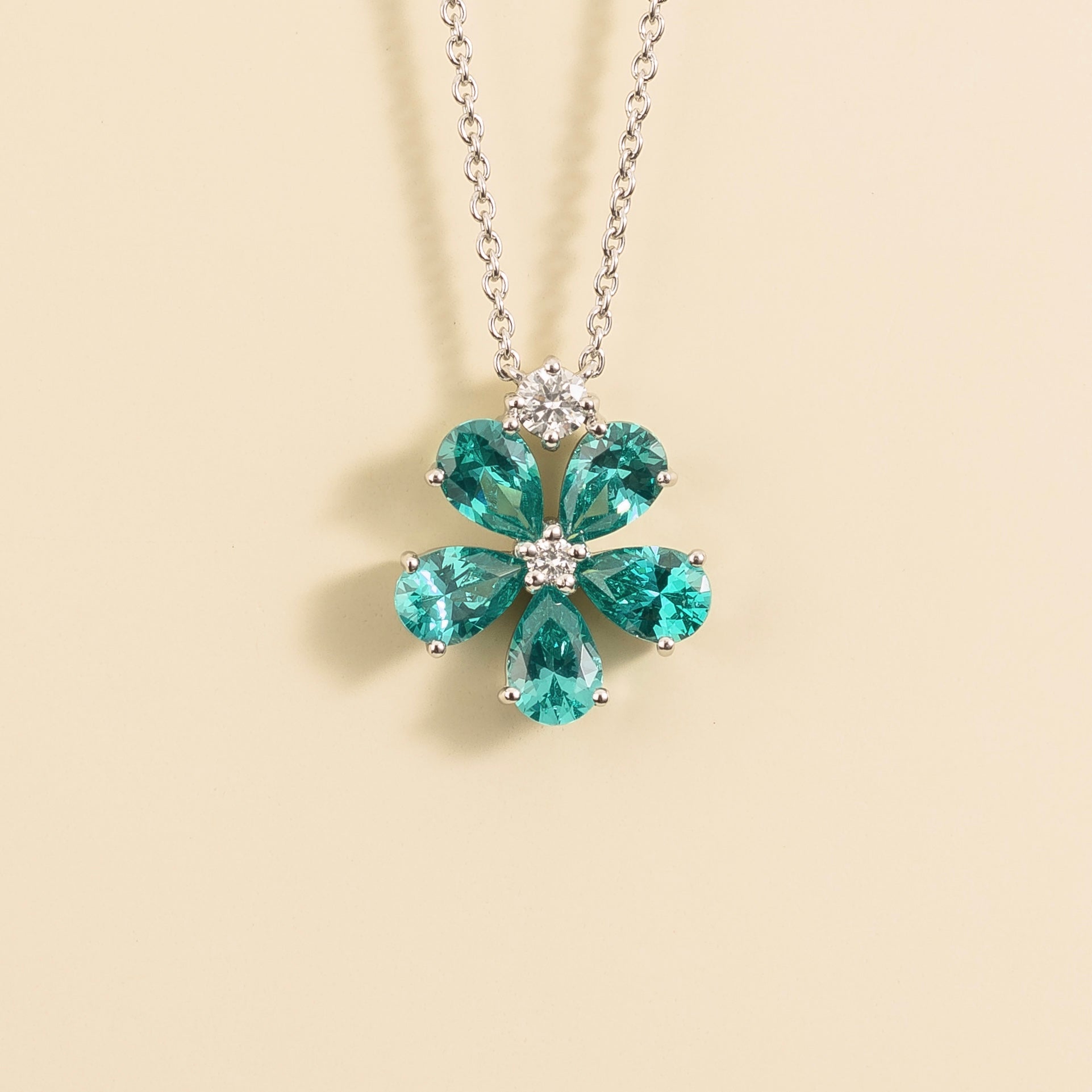 Florea Paraiba & Diamond Flower Pendant Necklace in White Gold